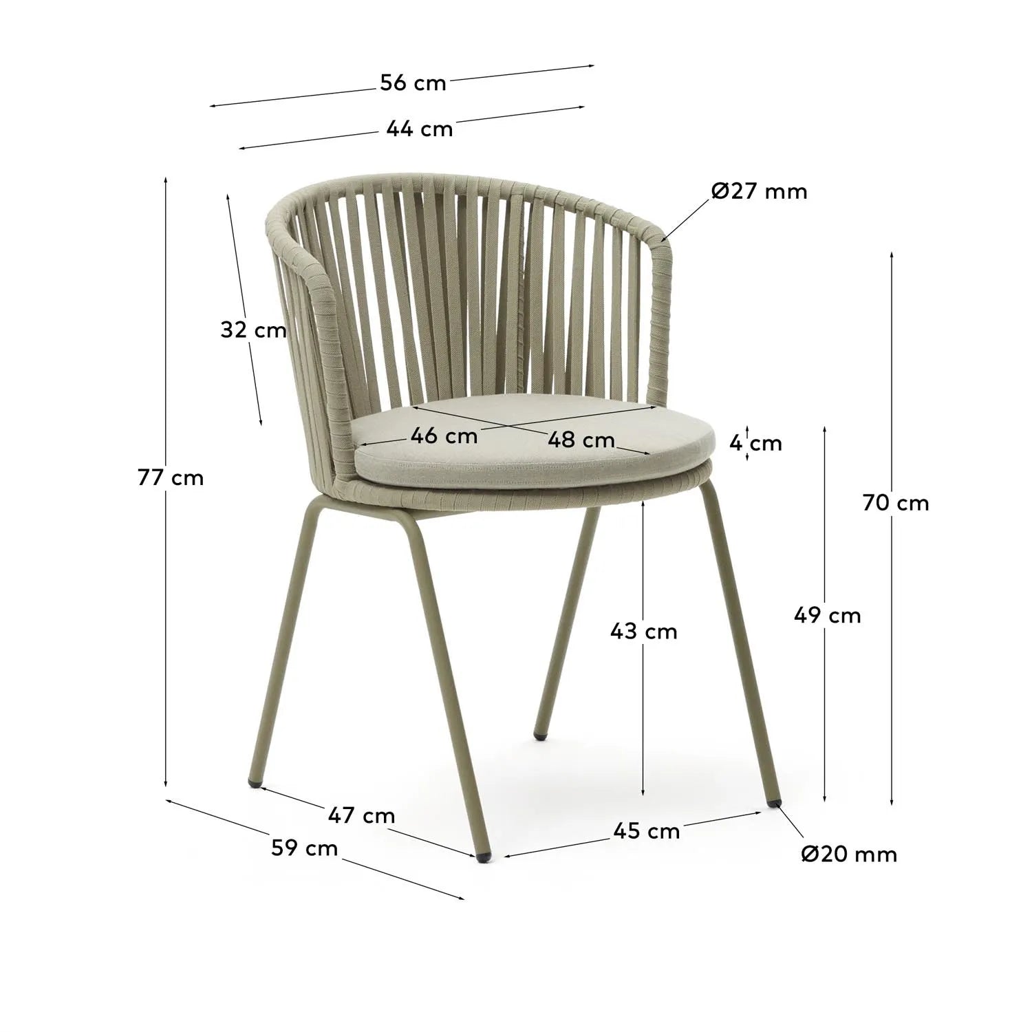 Saconca Stuhl: Stilvoller Outdoor-Komfort in Grün von Kave Home.