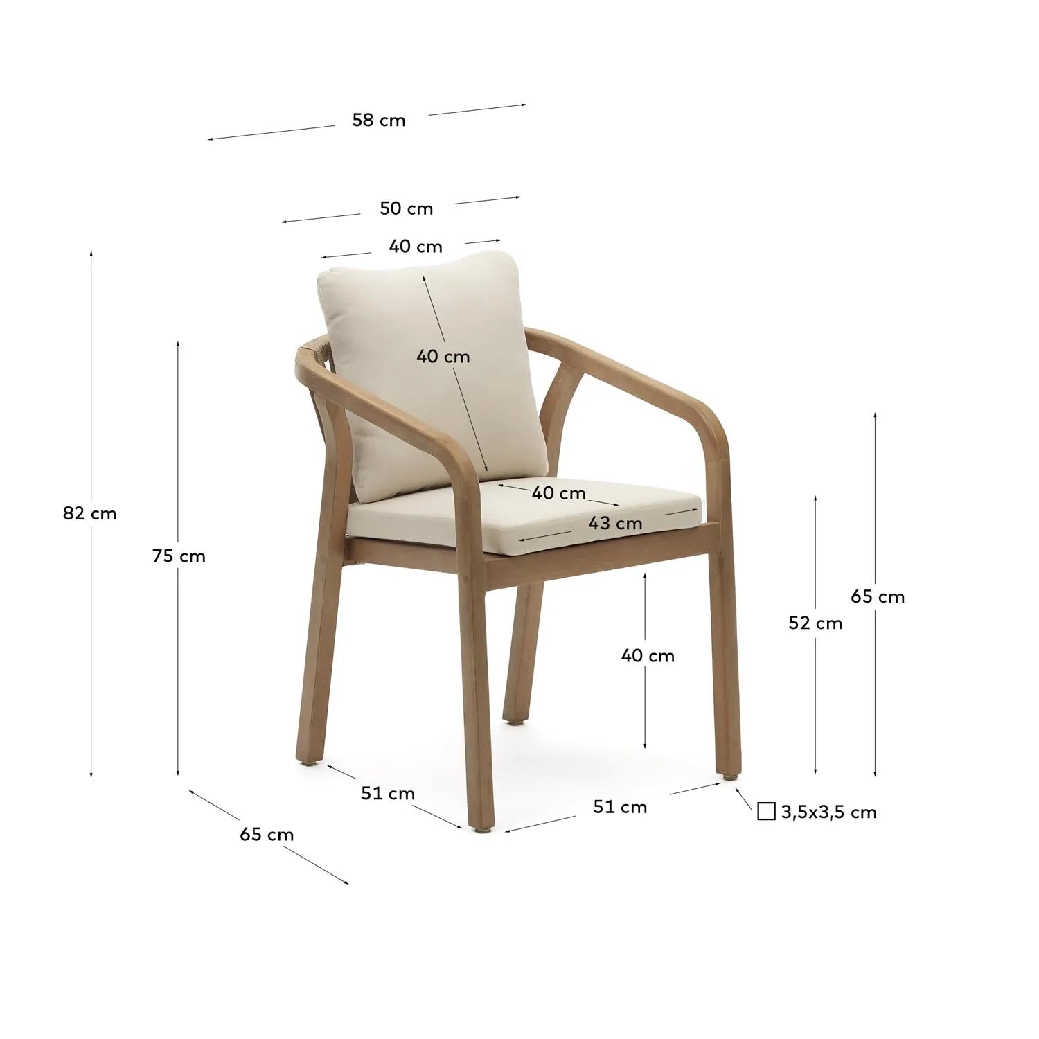 Stapelstuhl Malaret: Eukalyptusholz & Seil, FSC-zertifiziert, Beige.