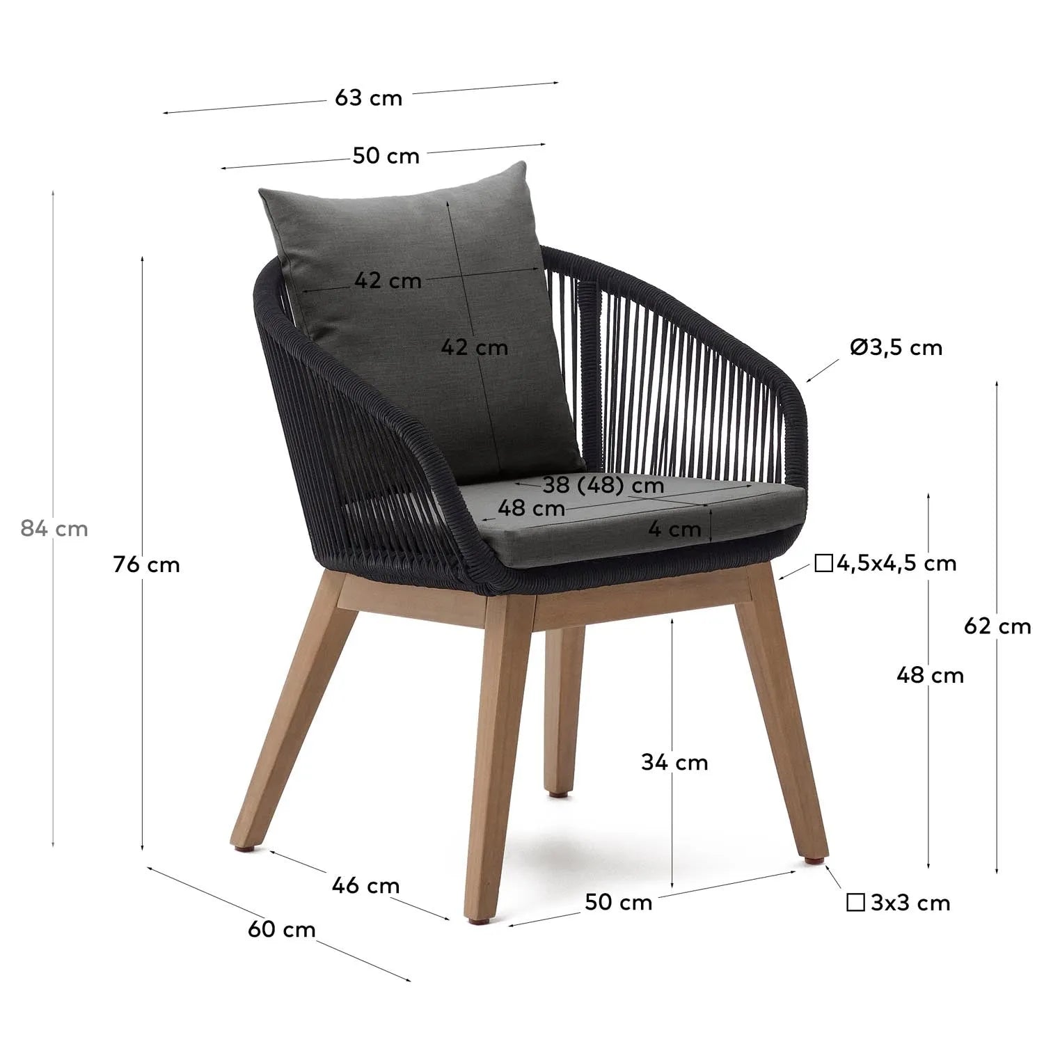 Portalo Stuhl: Schwarzes Seil & FSC Akazienholz, stilvoll & nachhaltig.