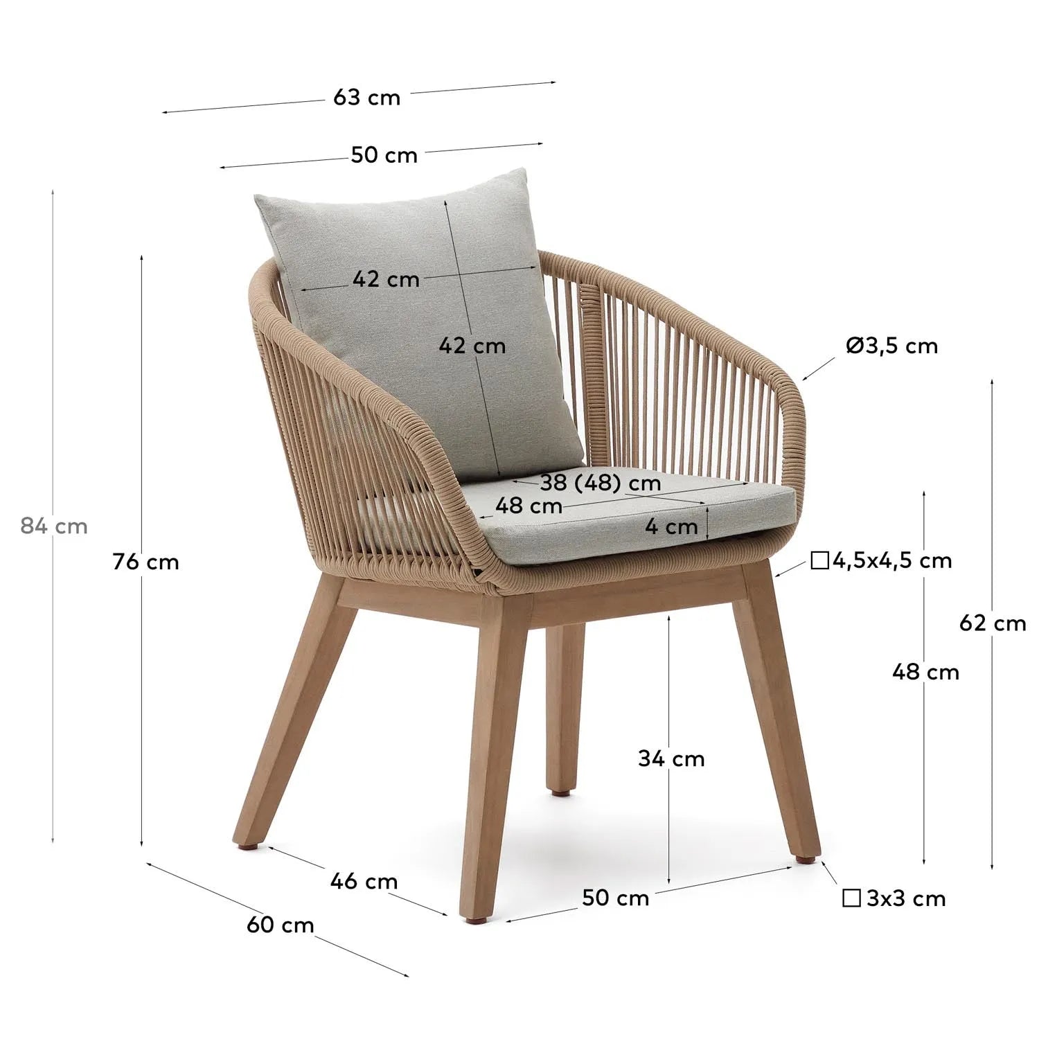 Portalo Stuhl: Beige Seil & Akazienholz, FSC-zertifiziert, elegant.