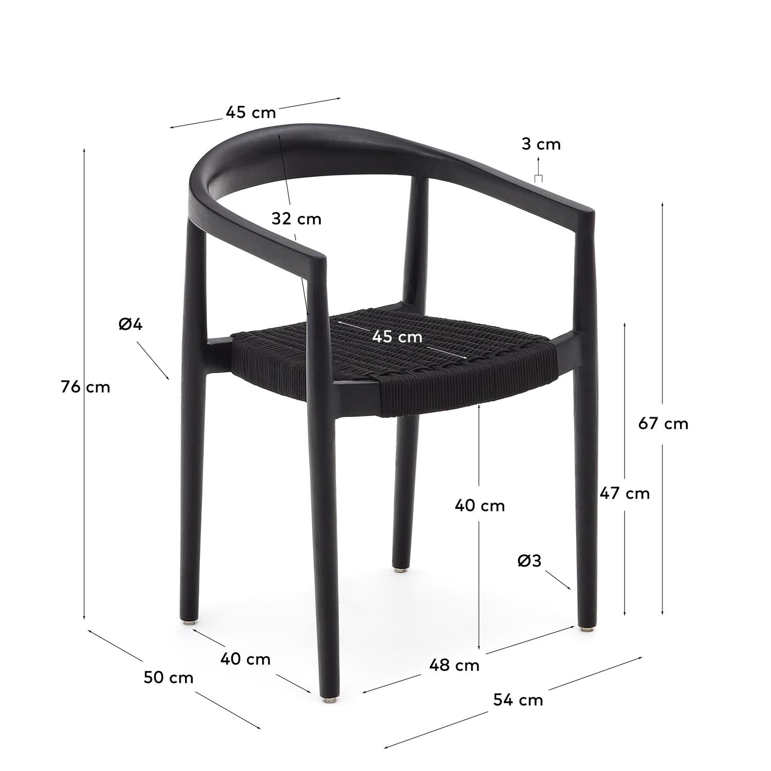 Entdecken Sie den eleganten Ydalia Outdoor-Stuhl aus robustem Teakholz mit modernem schwarzem Finish und strapazierfähigem Seil – ideal für jeden Außenbereich.