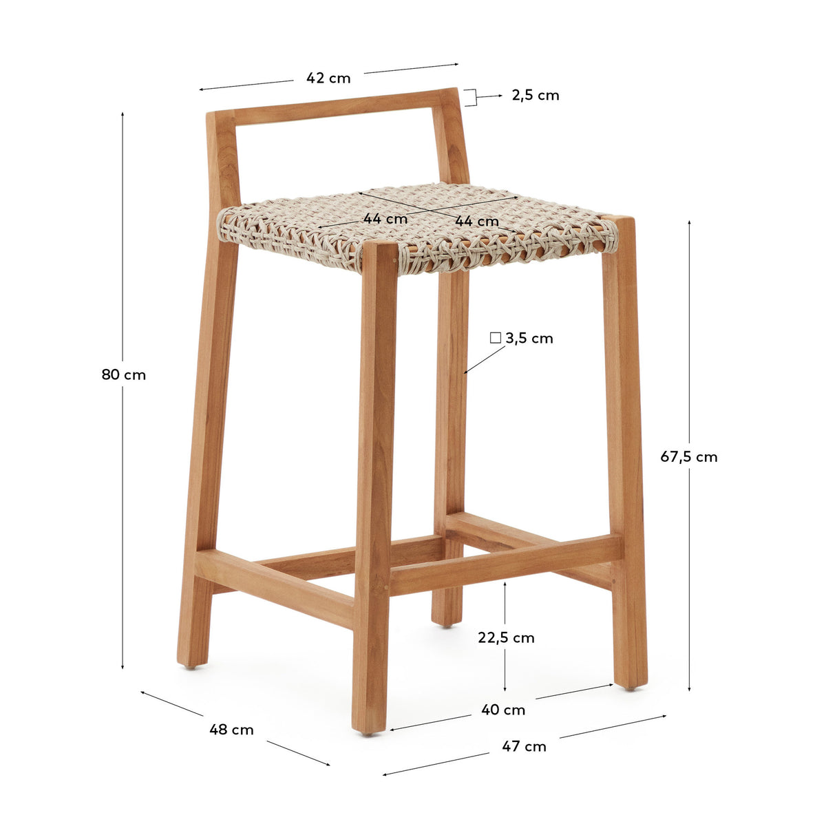 Giverola Hocker aus massivem Teakholz 67,5 cm in Natur, Beige präsentiert im Onlineshop von KAQTU Design AG. Outdoor-Barstuhl ist von Kave Home