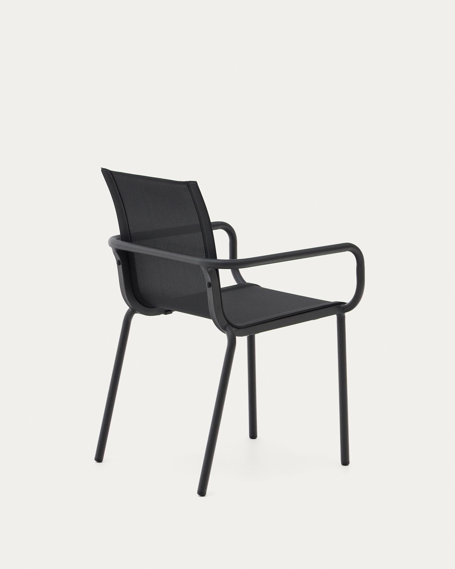 Moderner Galdana Gartenstuhl aus Aluminium, stapelbar, mit elegantem dunkelgrauem Finish, ideal für stilvolle Aussenbereiche.