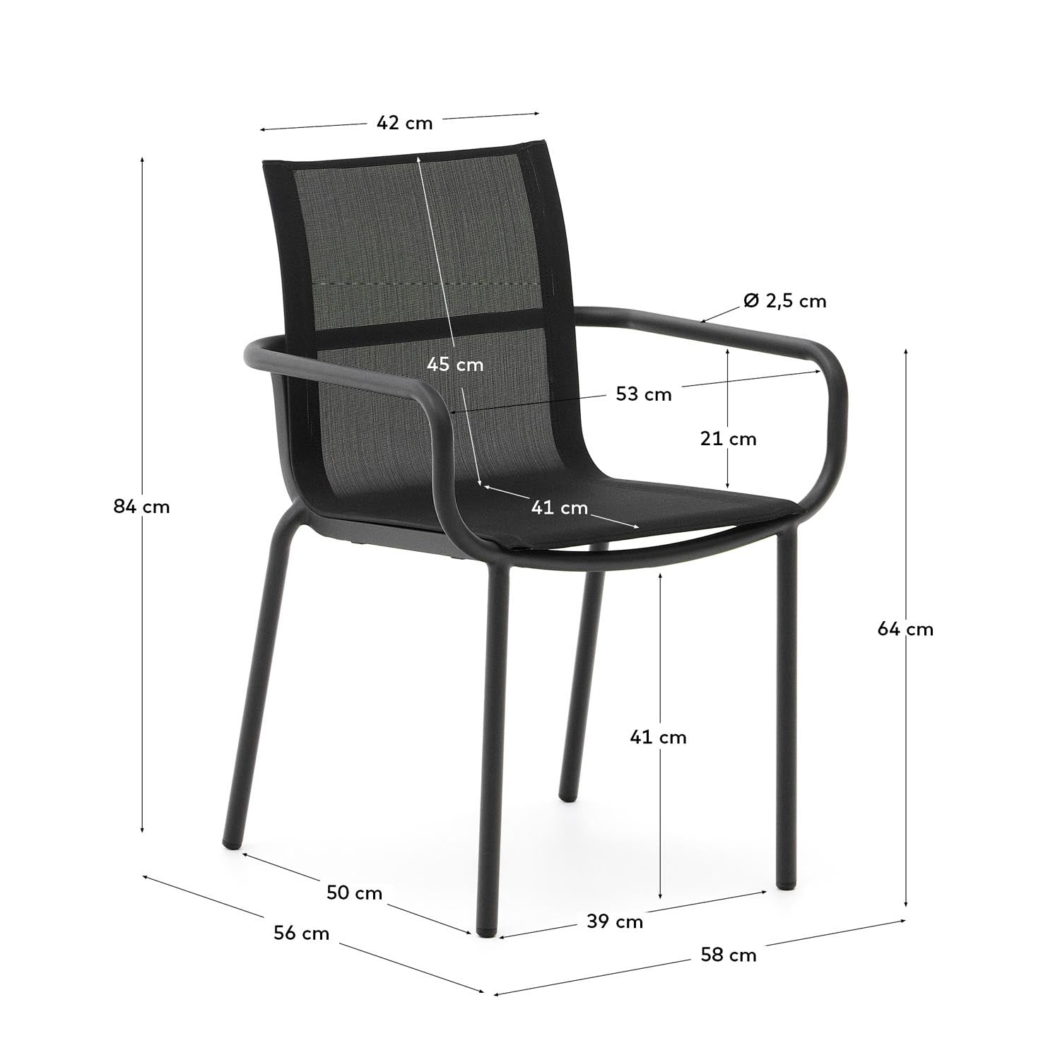 Eleganter, stapelbarer Gartenstuhl aus Aluminium mit dunkelgrauem Finish und Holzdetails, ideal für stilvolle Außenbereiche.