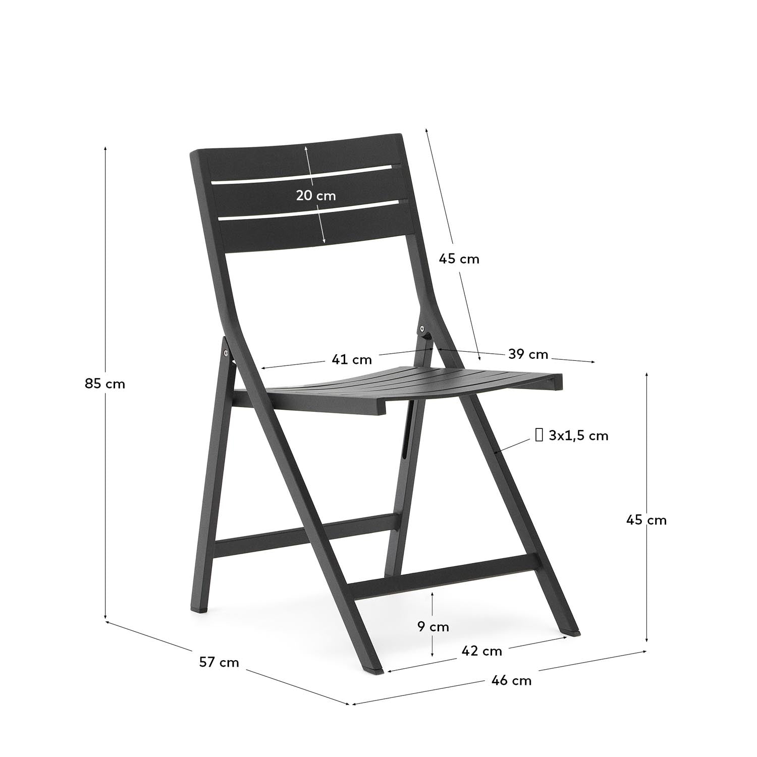 Faltbarer GartenstuhlTorreta aus Aluminium mit dunkelgrauem Finish in Graphit, Schwarz präsentiert im Onlineshop von KAQTU Design AG. Gartenstuhl ist von Kave Home