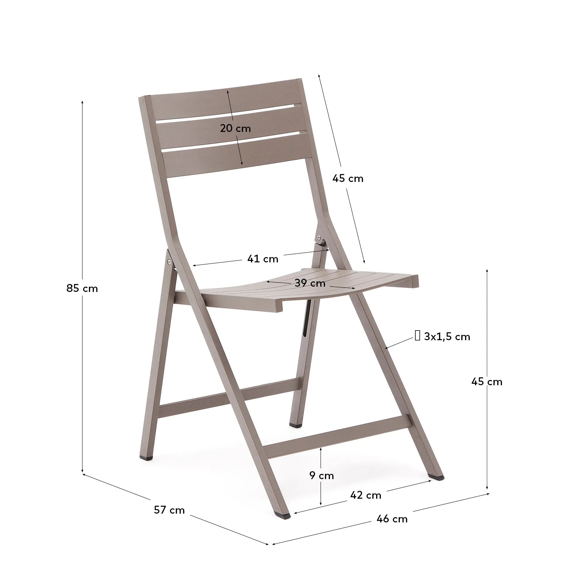 Eleganter, faltbarer Gartenstuhl Torreta aus Aluminium mit mattem Braun-Finish, ideal für stilvolle Terrassen und Außenbereiche.