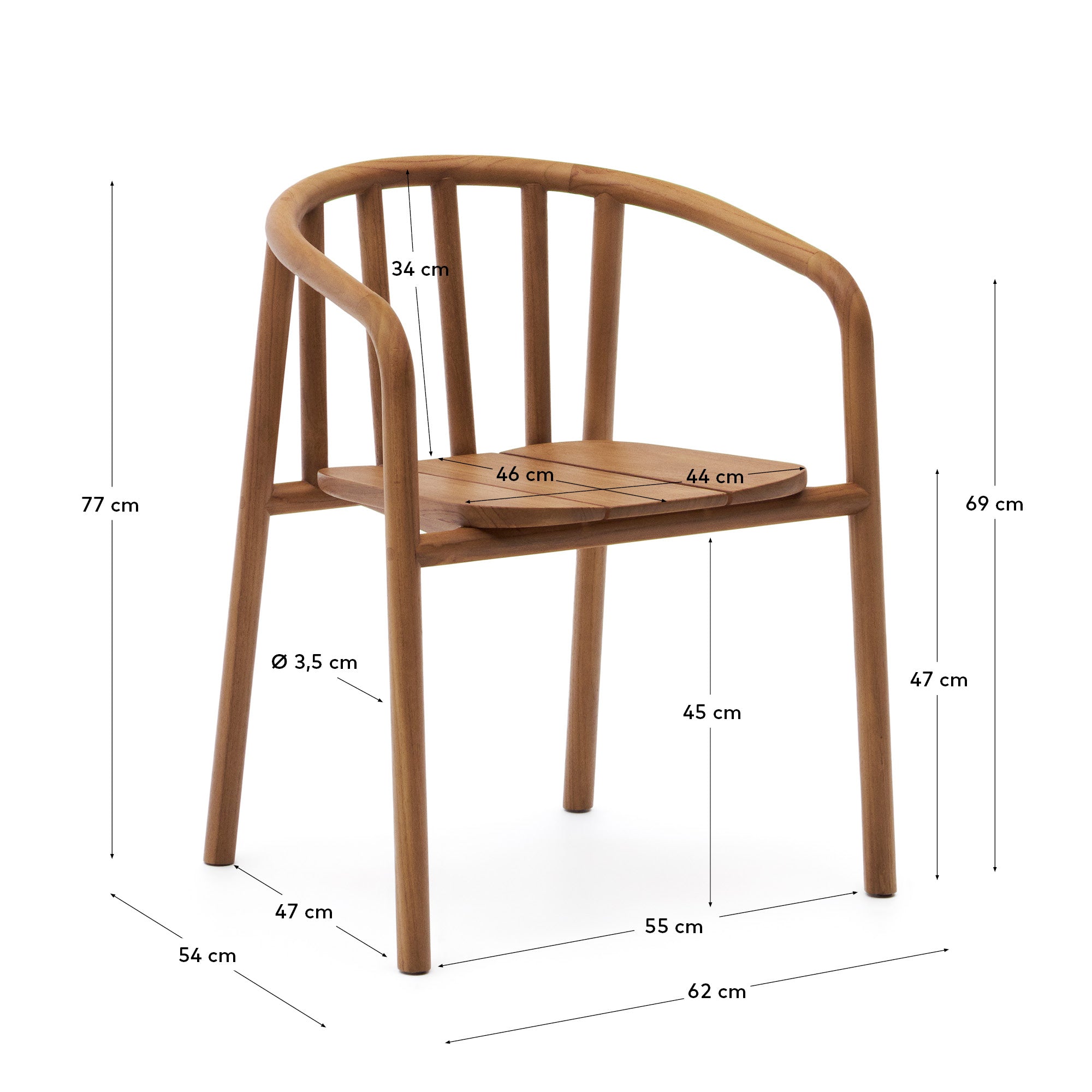 Eleganter, stapelbarer Outdoor-Stuhl aus 100% FSC-zertifiziertem Teakholz, ideal für stilvolle und nachhaltige Gartenmomente.