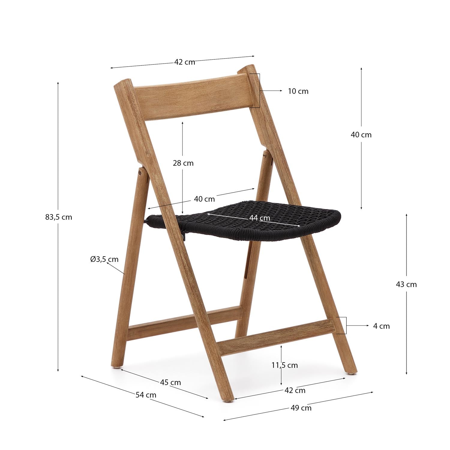 Klappstuhl Dandara aus Akazienmassivholz und einer Stahlstruktur mit geflochtener Sitzfläc in Natur, Schwarz präsentiert im Onlineshop von KAQTU Design AG. Stuhl ist von Kave Home