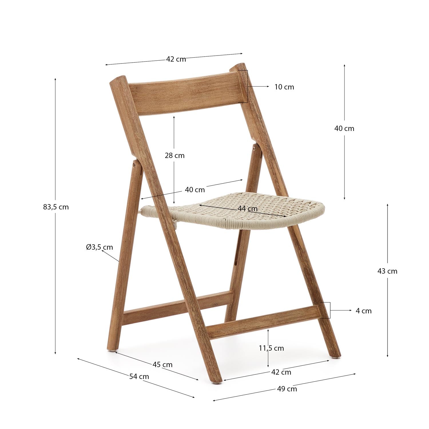 Klappstuhl Dandara aus Akazienmassivholz und einer Stahlstruktur mit geflochtener Sitzfläc in Natur, Ecru präsentiert im Onlineshop von KAQTU Design AG. Stuhl ist von Kave Home