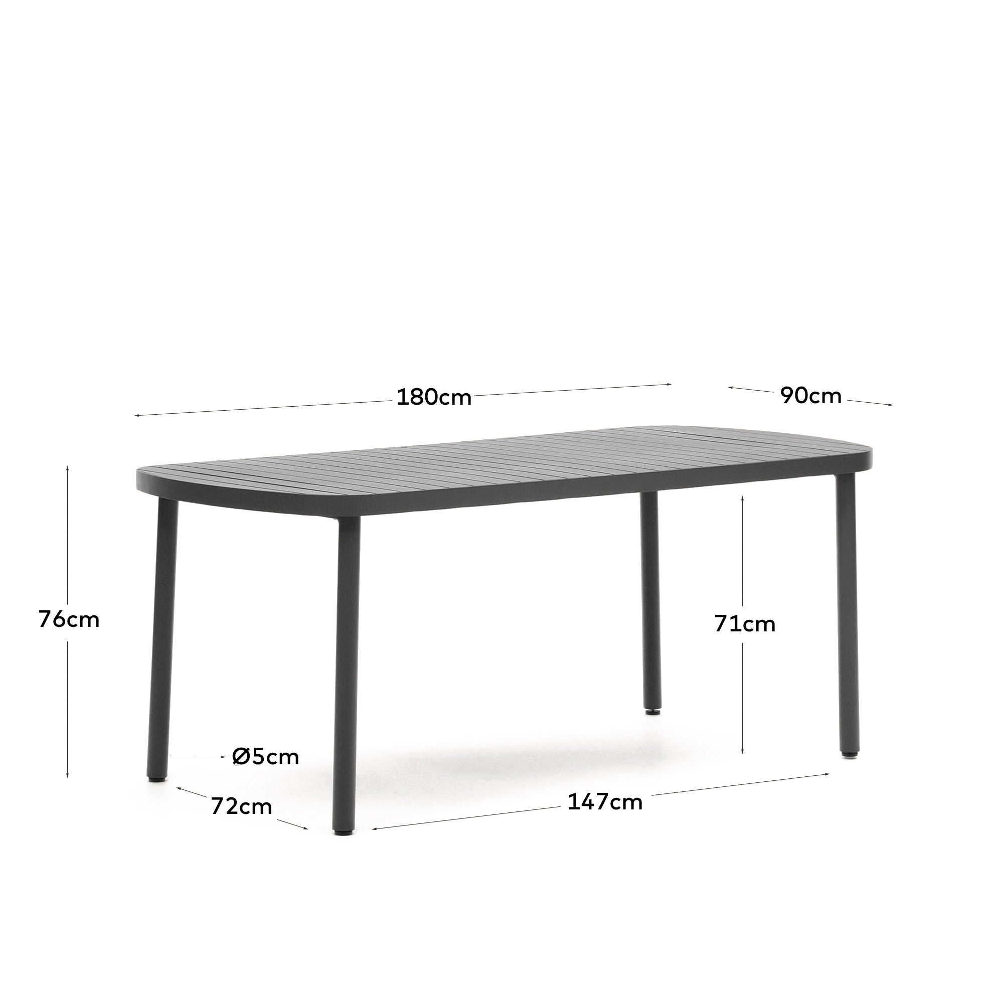 Moderner Gartentisch Joncols, Aluminium, graues Finish, 180x90 cm, ideal für stilvolle Terrassen und Gärten.