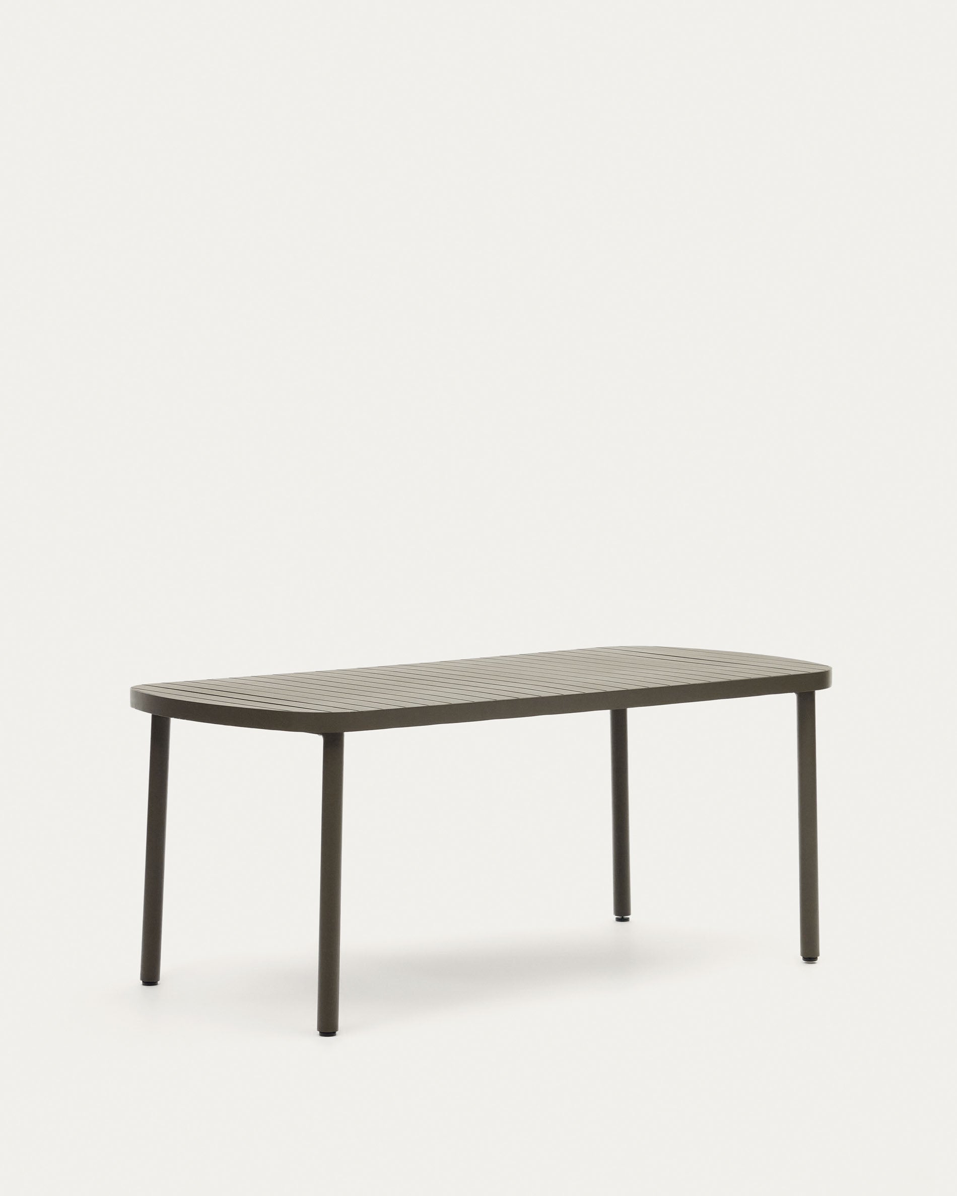Moderner Gartentisch Joncols, 180x90 cm, aus grünem Aluminium. Ideal für den Außenbereich, robust und stilvoll.