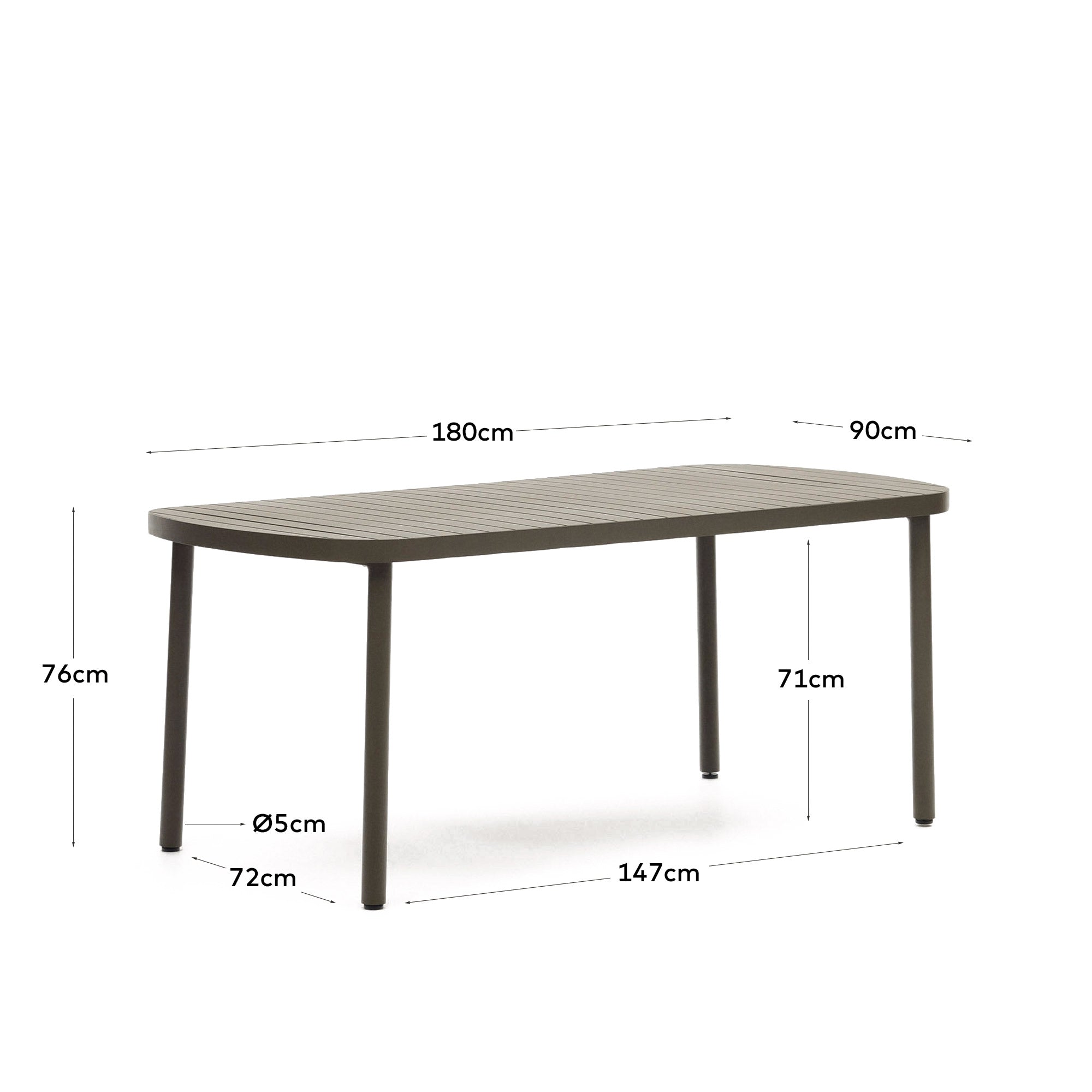 Moderner Gartentisch Joncols, 180x90 cm, aus grünem Aluminium, langlebig und wetterbeständig, ideal für Ihren Außenbereich.