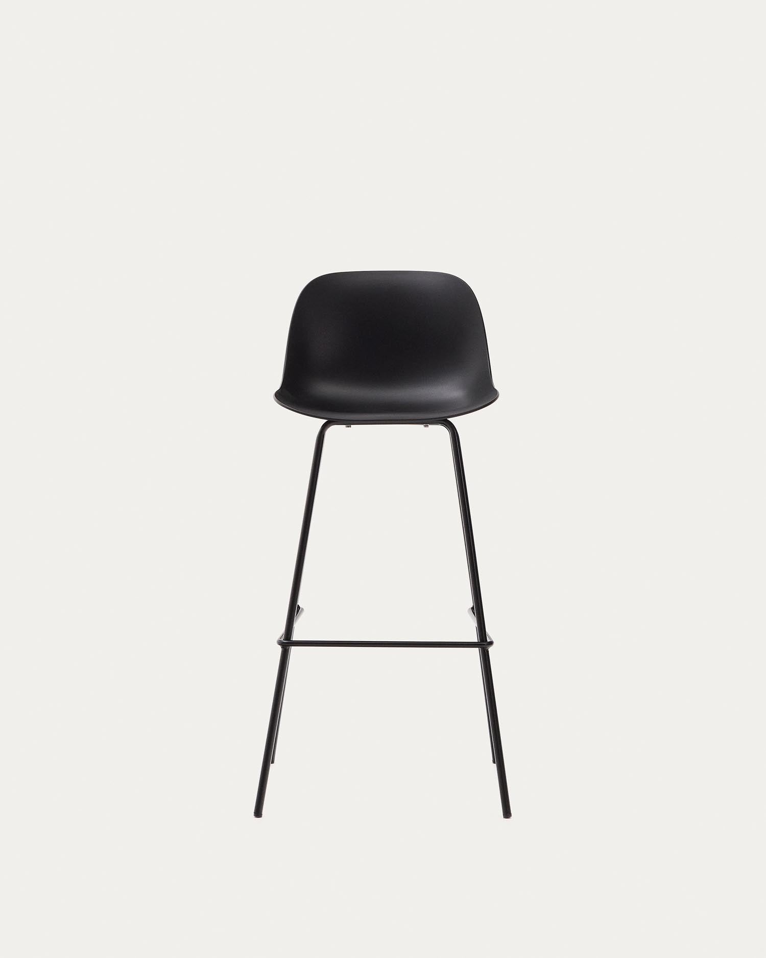 Eleganter schwarzer Hocker Altea mit robusten, schwarz lackierten Stahlbeinen, 75 cm hoch, ideal für moderne Wohnräume.