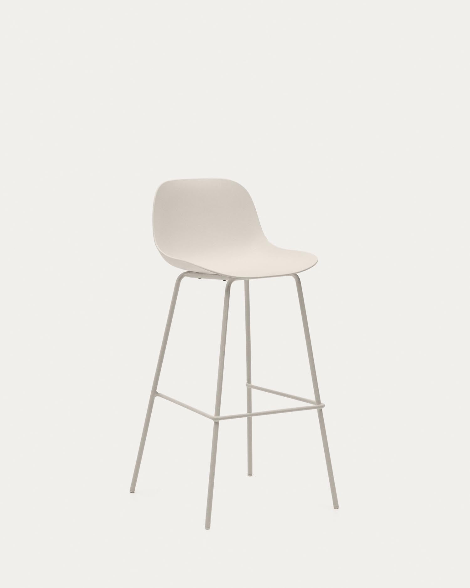 Moderner Altea Hocker: Beige, recycelter Kunststoff, Stahlbeine, 75 cm. Ideal für drinnen & draussen, stabil & umweltfreundlich.