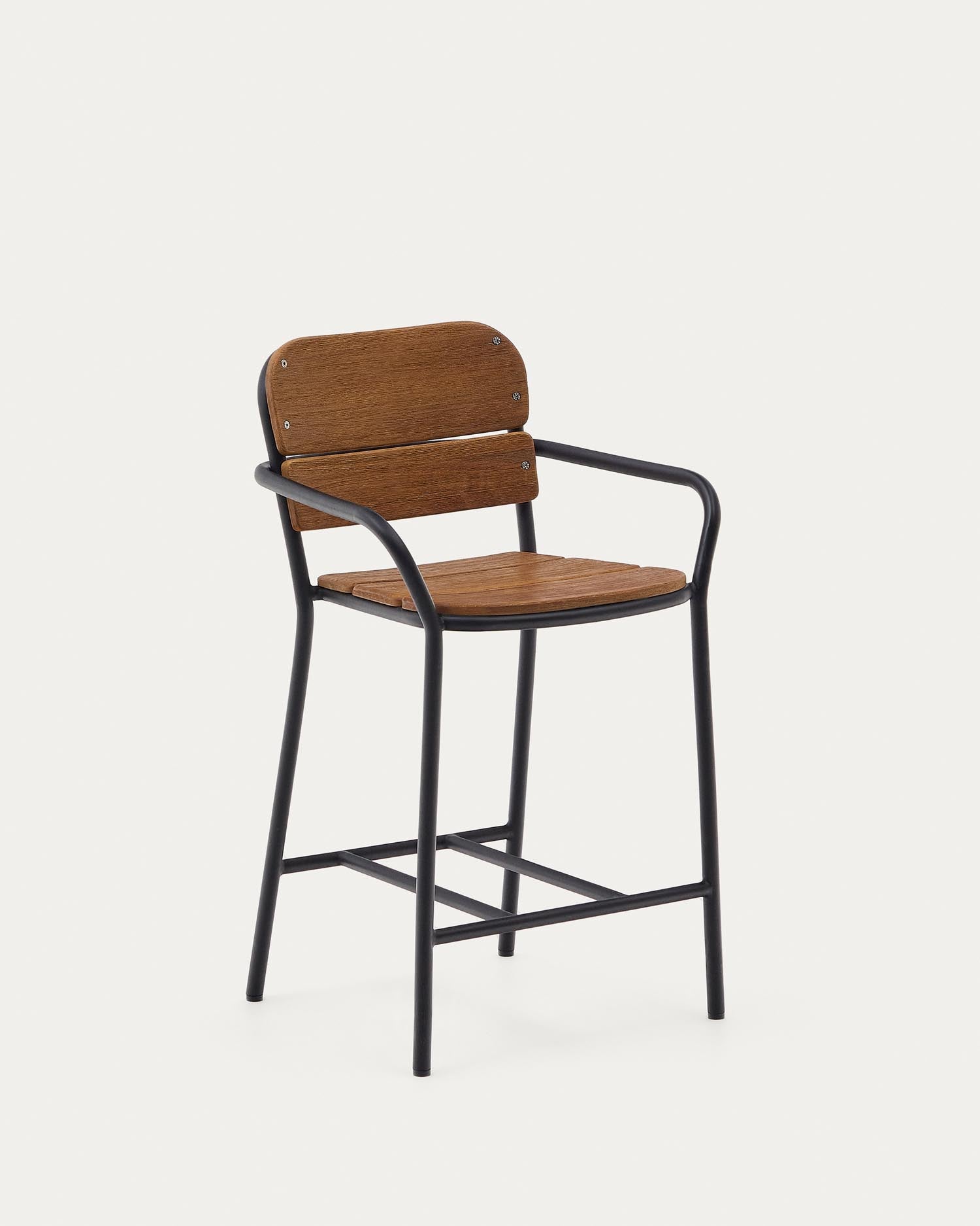 Algueret Hocker aus massivem Eukalyptusholz, Naturfinish, schwarzes Aluminium, 65 cm, FSC  in Schwarz präsentiert im Onlineshop von KAQTU Design AG. Hocker Outdoor ist von Kave Home