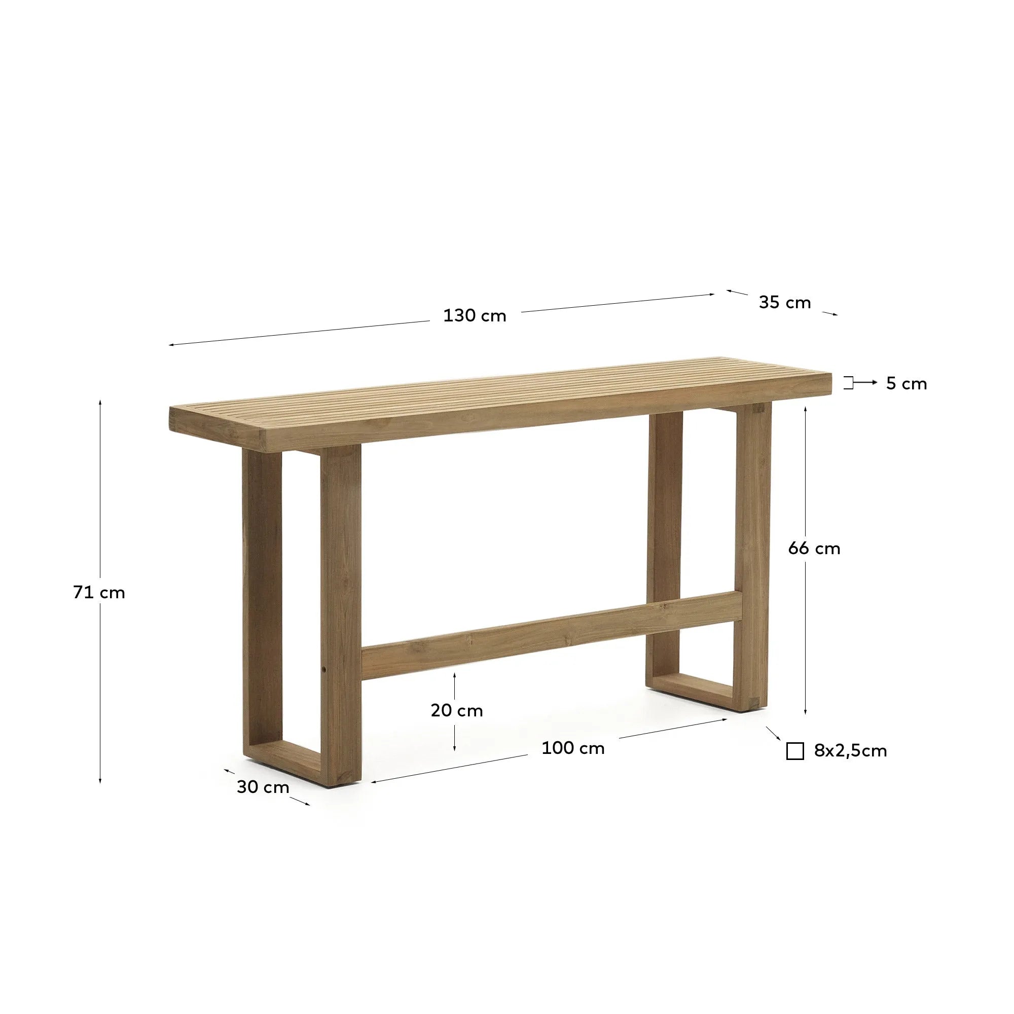 Outdoor-Bank aus recyceltem Teakholz, 130 cm, langlebig, umweltfreundlich, perfekt für Garten oder Terrasse.