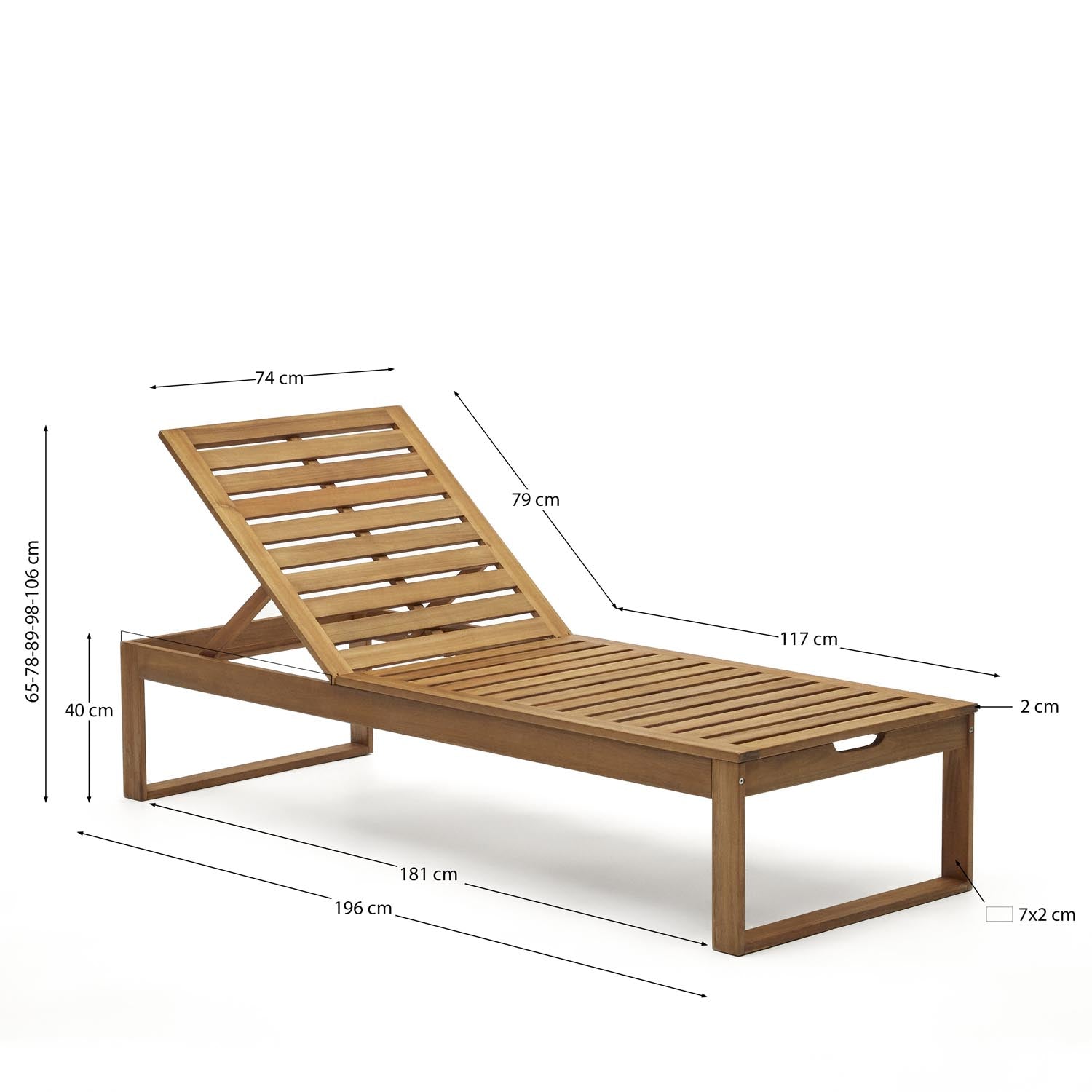 Elegante Sonnenliege aus robustem Akazienholz, verstellbar für optimalen Komfort, ideal für Garten und Terrasse.