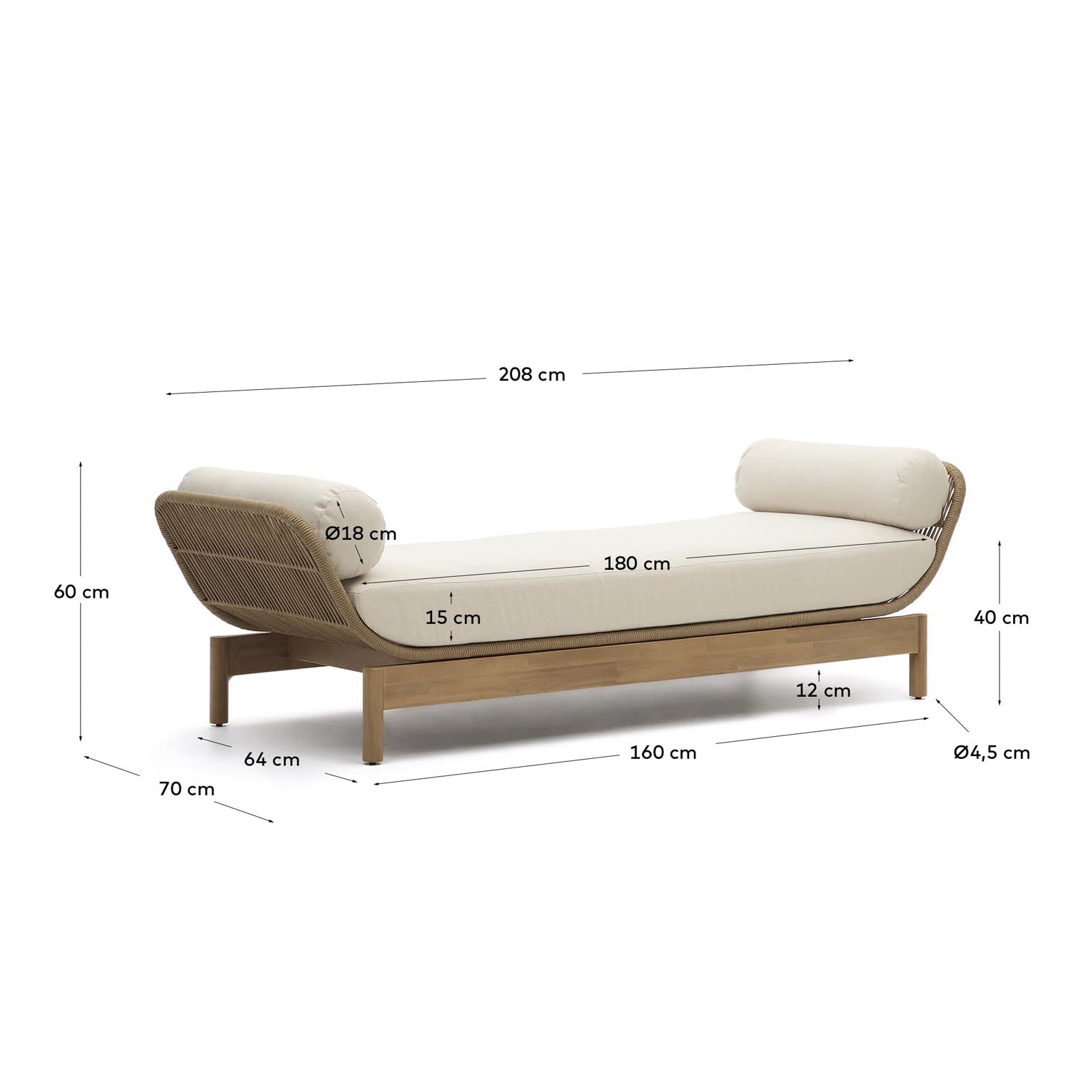 Catalina Daybed aus Seil in Beige und massivem Akazienholz FSC 100% in Natur präsentiert im Onlineshop von KAQTU Design AG. Lounge Sofa ist von Kave Home