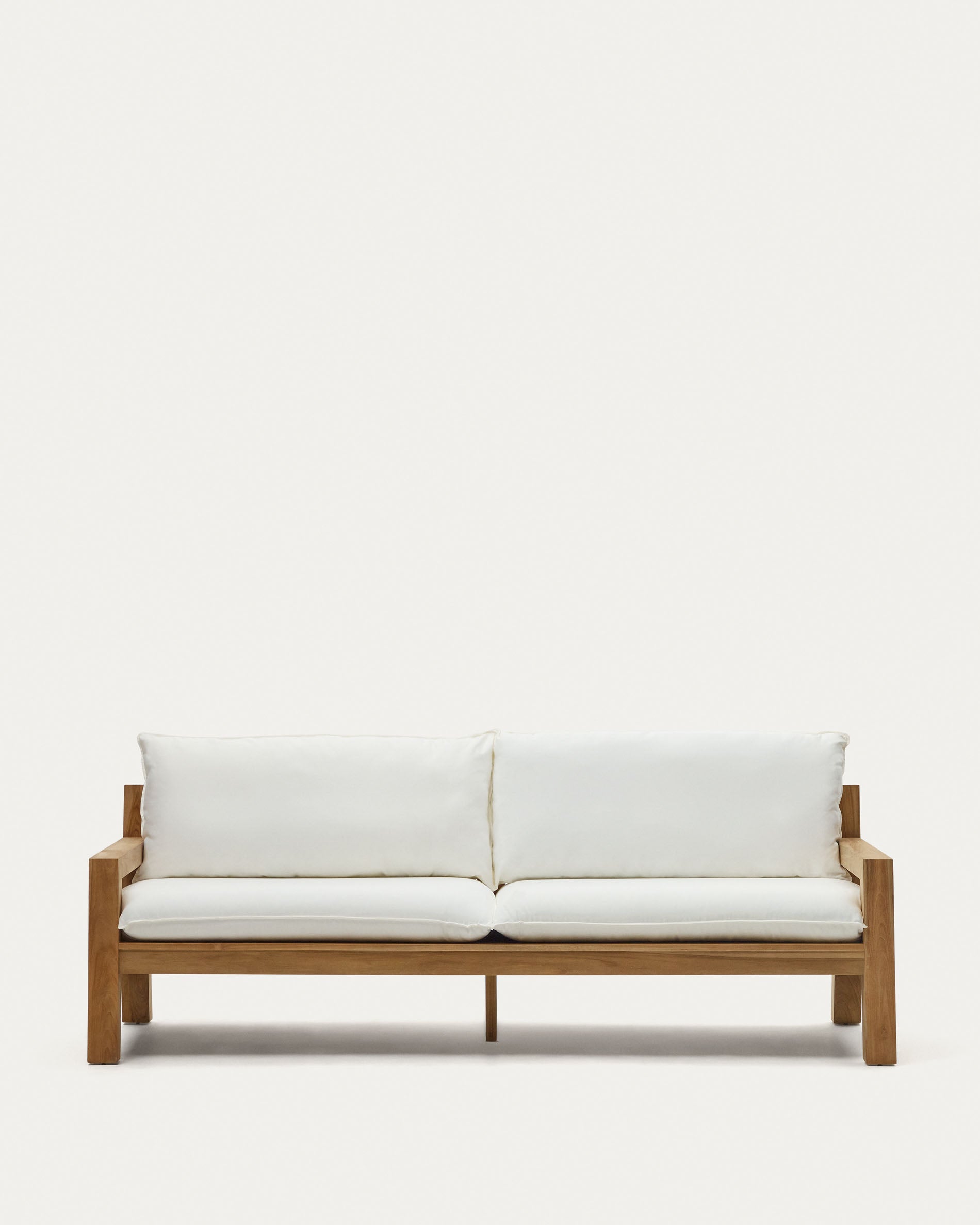 Elegantes 3-Sitzer-Sofa aus massivem Teakholz, 211 cm breit, vereint Qualität, Design und Komfort für stilvolles Wohnen.