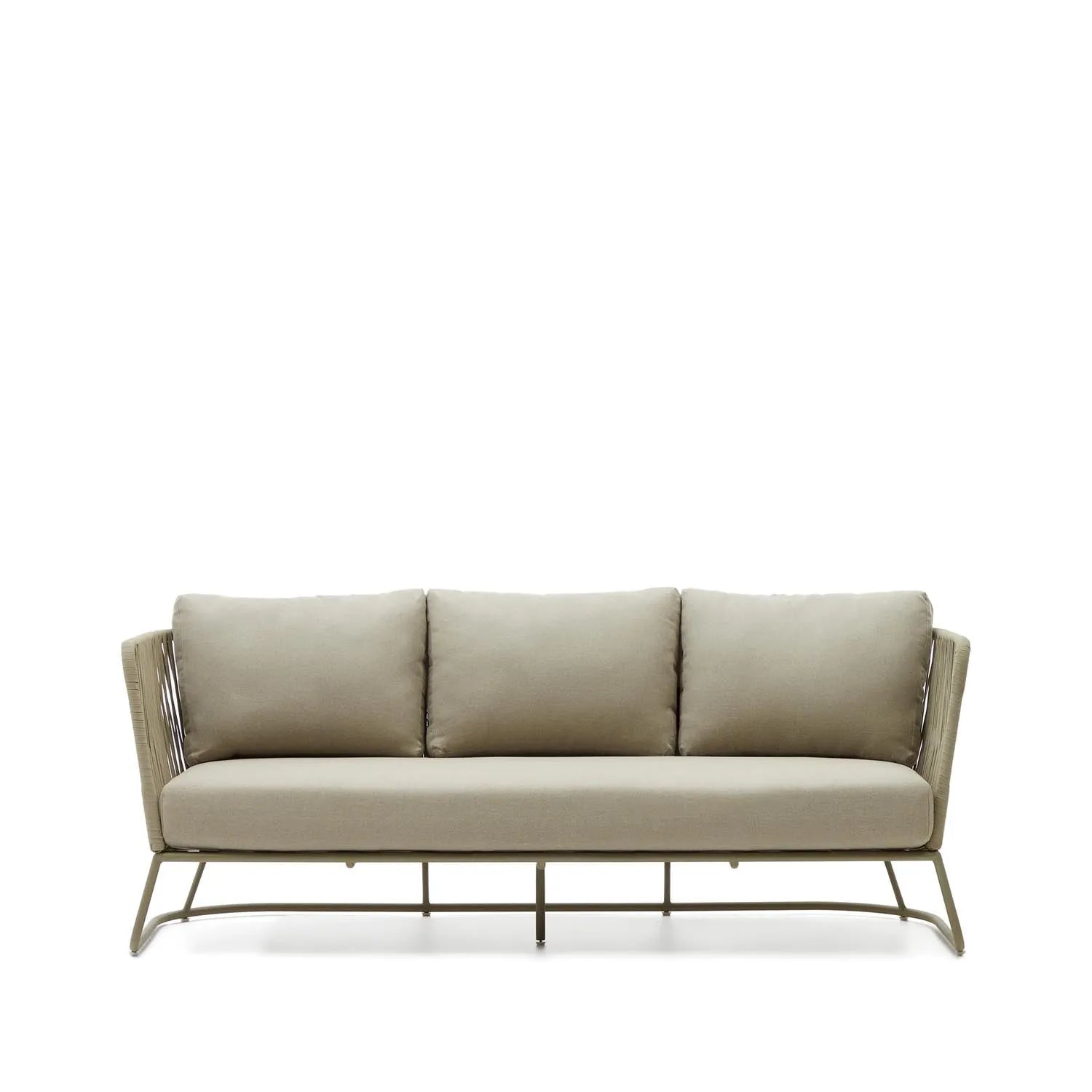 Elegantes 3-Sitzer-Sofa Saconca für draußen, grünes Flechtwerk, verzinkter Stahl, ideal für Terrasse & Garten.