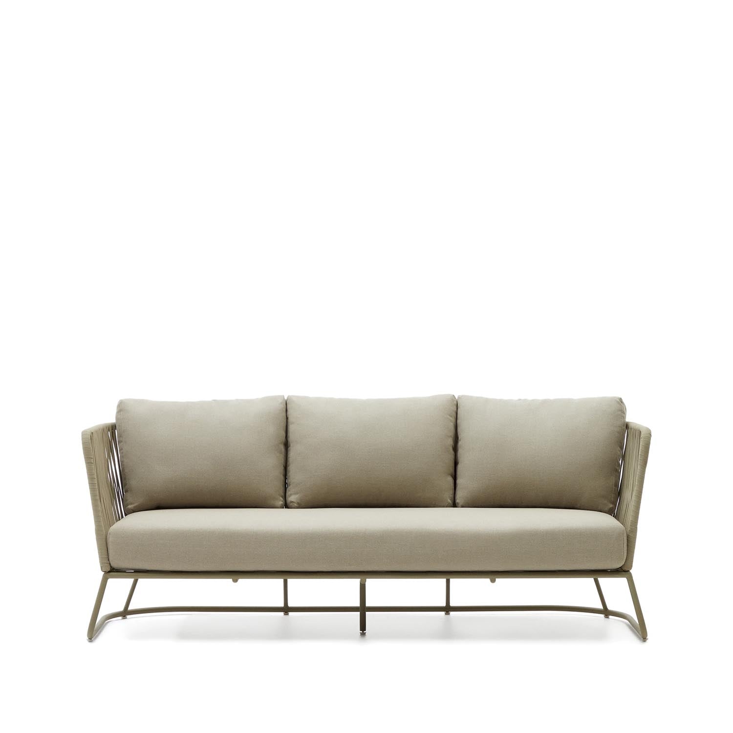 3-Sitzer-Sofa Saconca für den Außenbereich mit Flechtwerk und verzinktem Stahl, grün, 189  in Beige, Grün präsentiert im Onlineshop von KAQTU Design AG. 3er Sofa ist von Kave Home