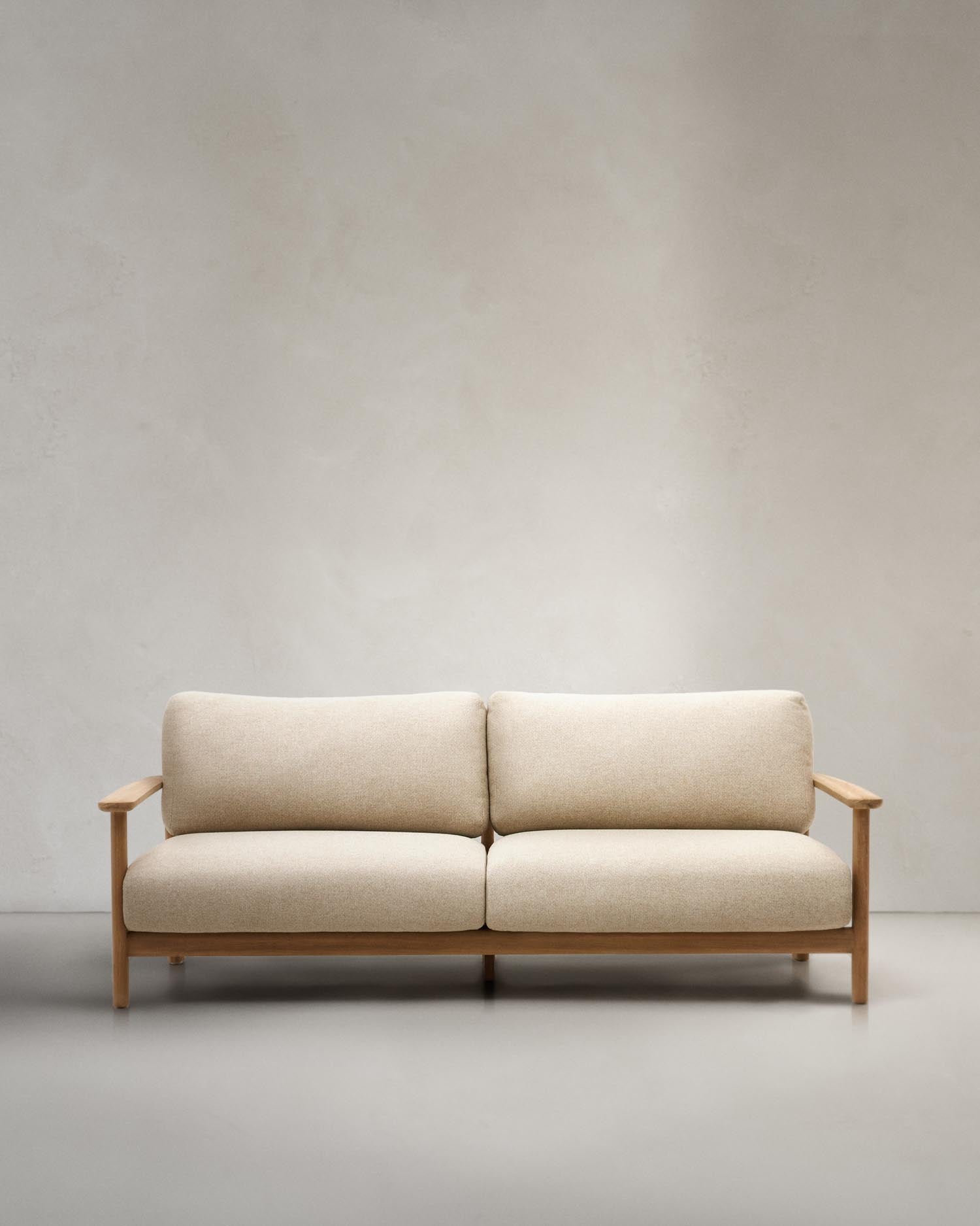 Elegantes 3-Sitzer-Sofa aus FSC-zertifiziertem Teakholz, ideal für drinnen und draußen. Zeitloses Design, robust und umweltfreundlich.