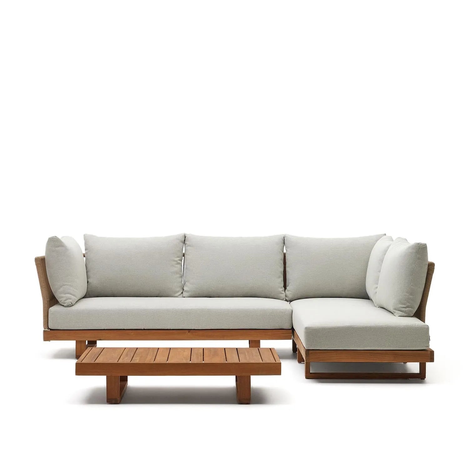 Raco Set: Elegantes 5-Sitzer-Ecksofa & Tisch aus Akazienholz.