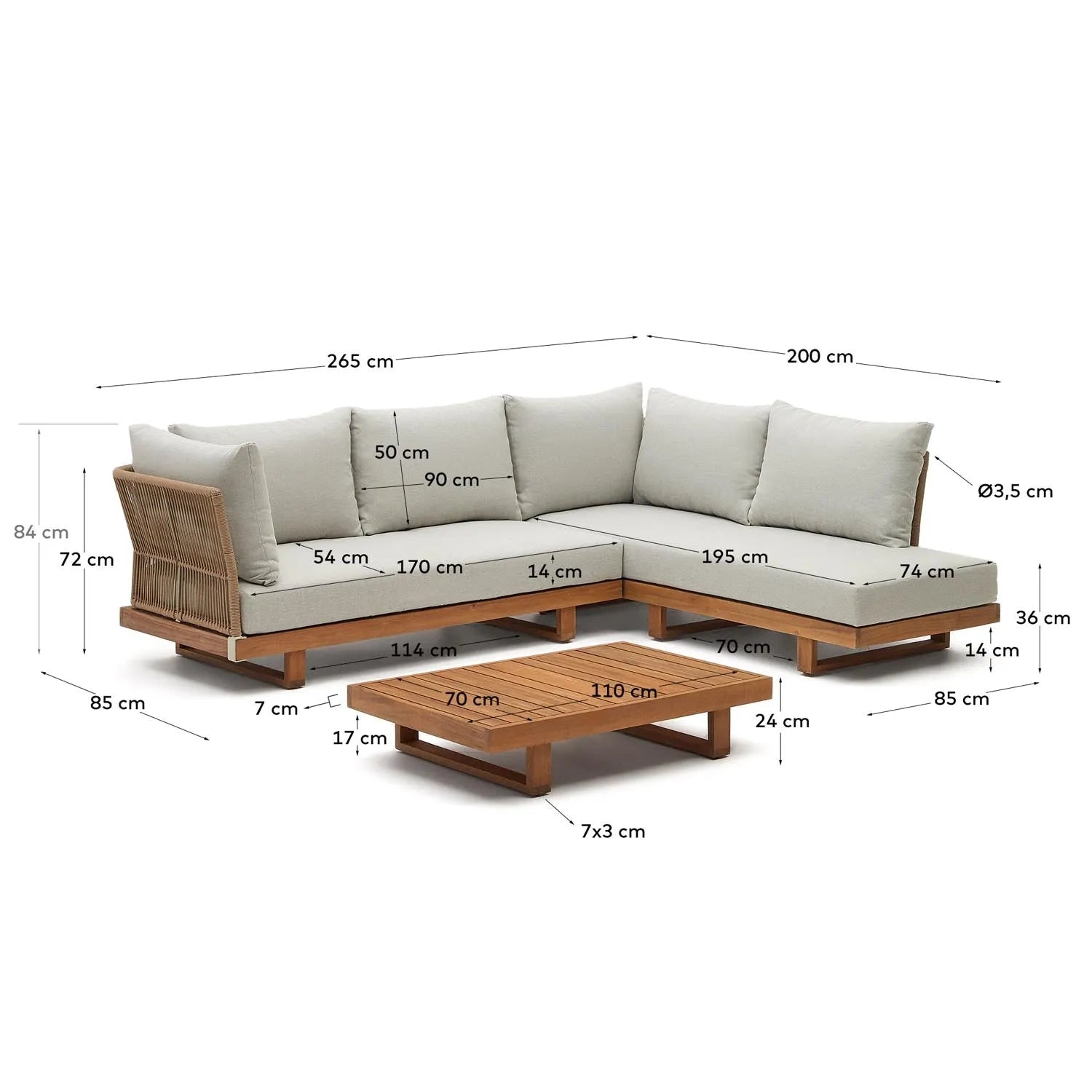 Elegantes Raco Set: 5-Sitzer-Ecksofa & Tisch aus FSC-Akazienholz.