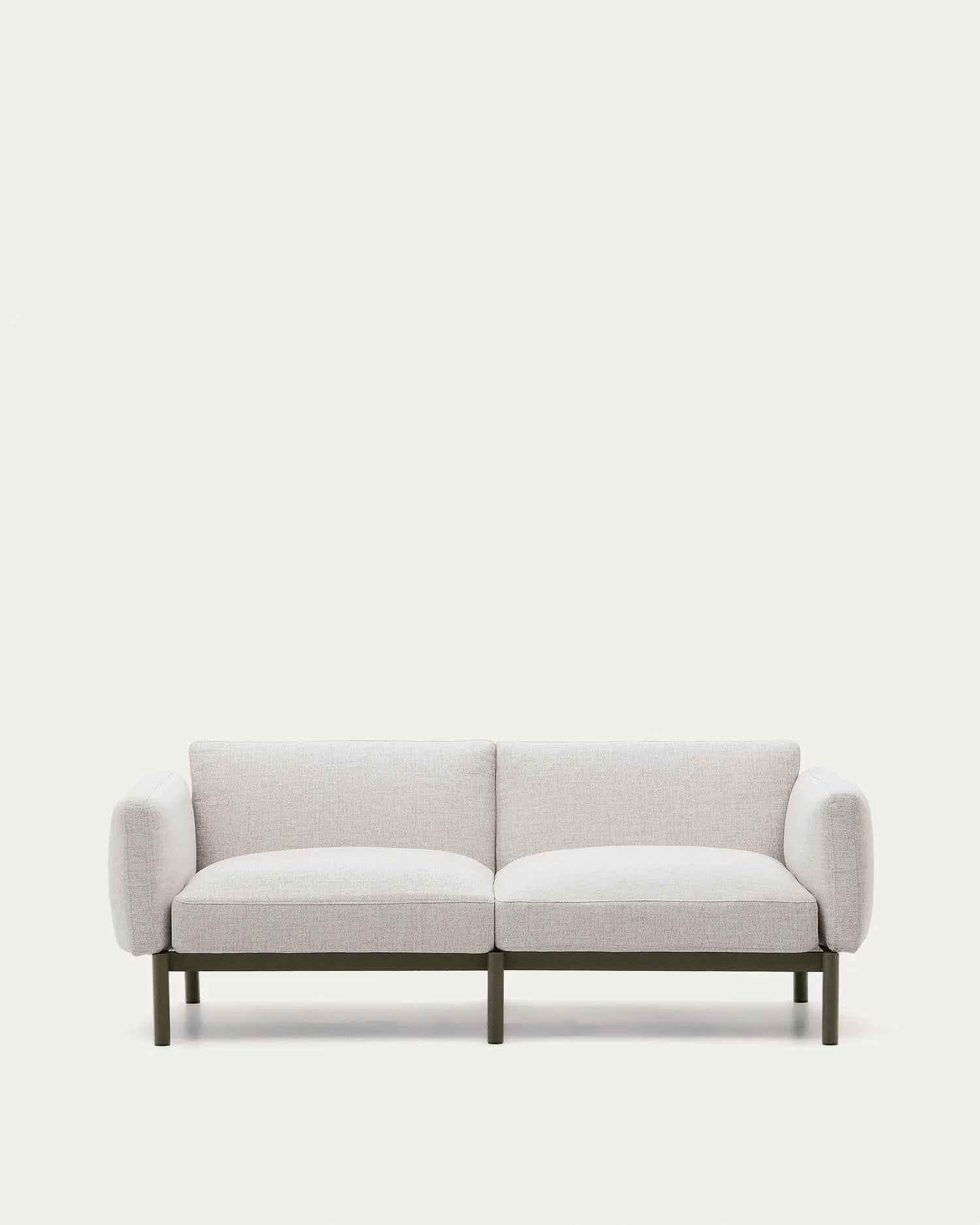 Modulares 2-Sitzer-Sofa Sorells aus grünem Aluminium, ideal für den Außenbereich, stilvoll und wetterbeständig.
