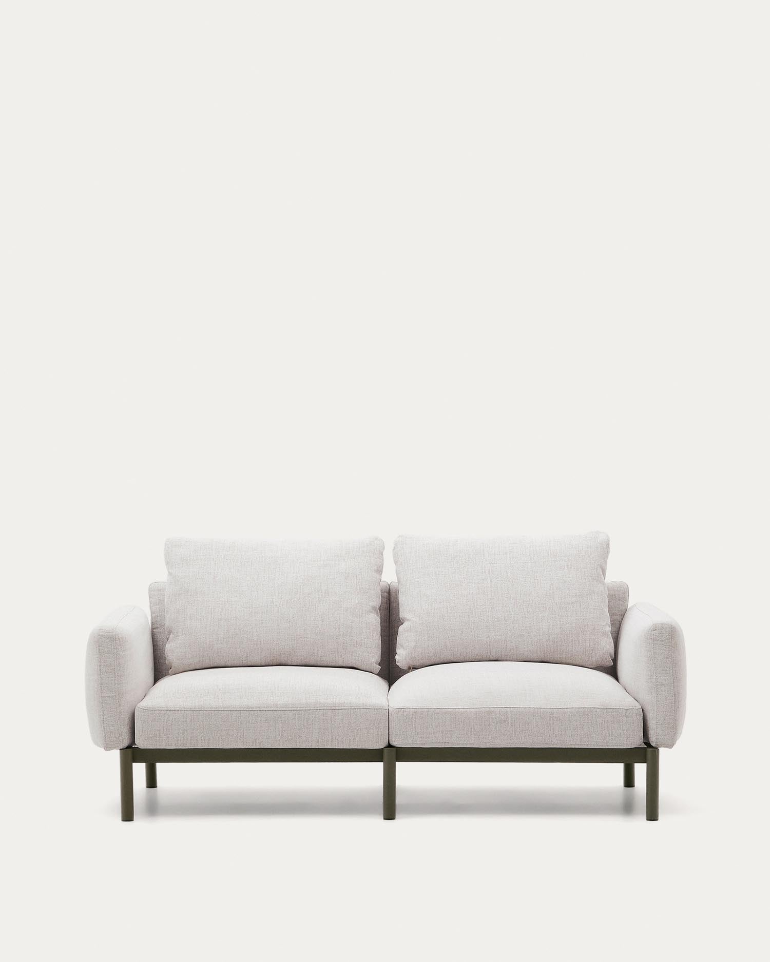 Elegantes 2-Sitzer-Sofa Sorells aus grünem Aluminium, modular und wetterfest, perfekt für stilvolle Außenbereiche.