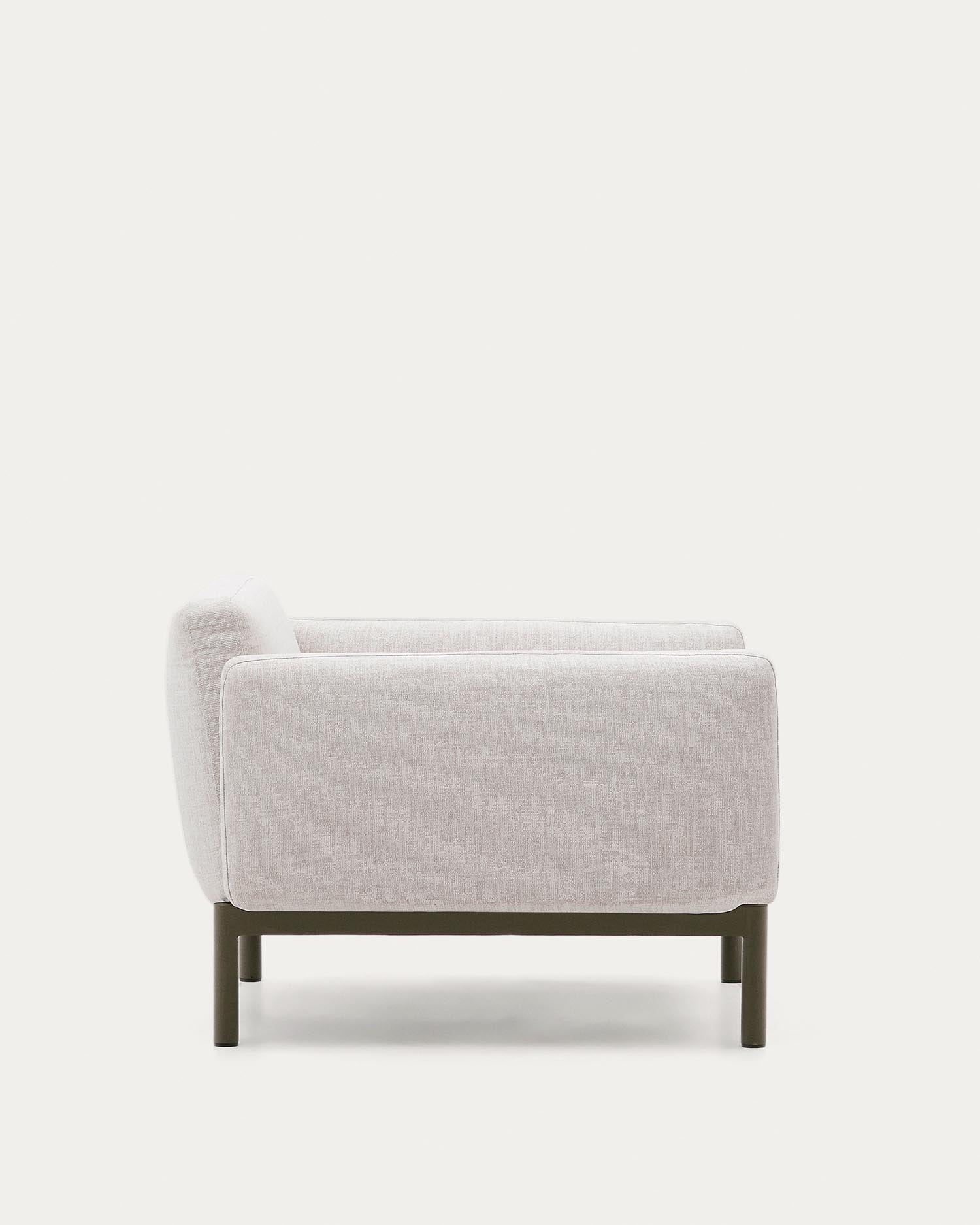 Moderner grüner Outdoor-Sessel Sorells von Kave Home, aus Aluminium, ideal für flexible Gartenmöbel-Kombinationen.