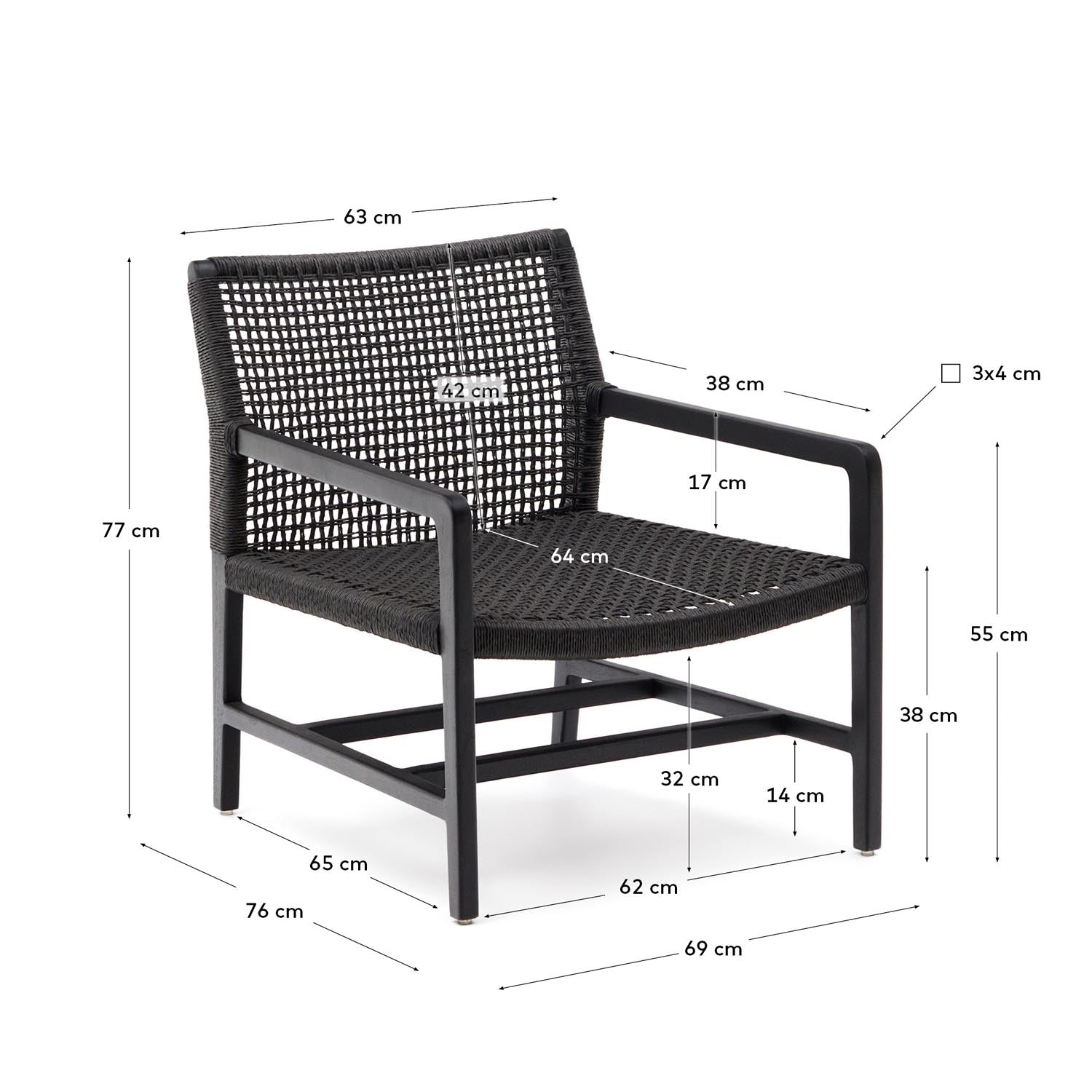 Eleganter Teakholz-Sessel mit schwarzem Finish, ideal für stilvolle Outdoor-Bereiche. Robust, komfortabel und wetterfest.