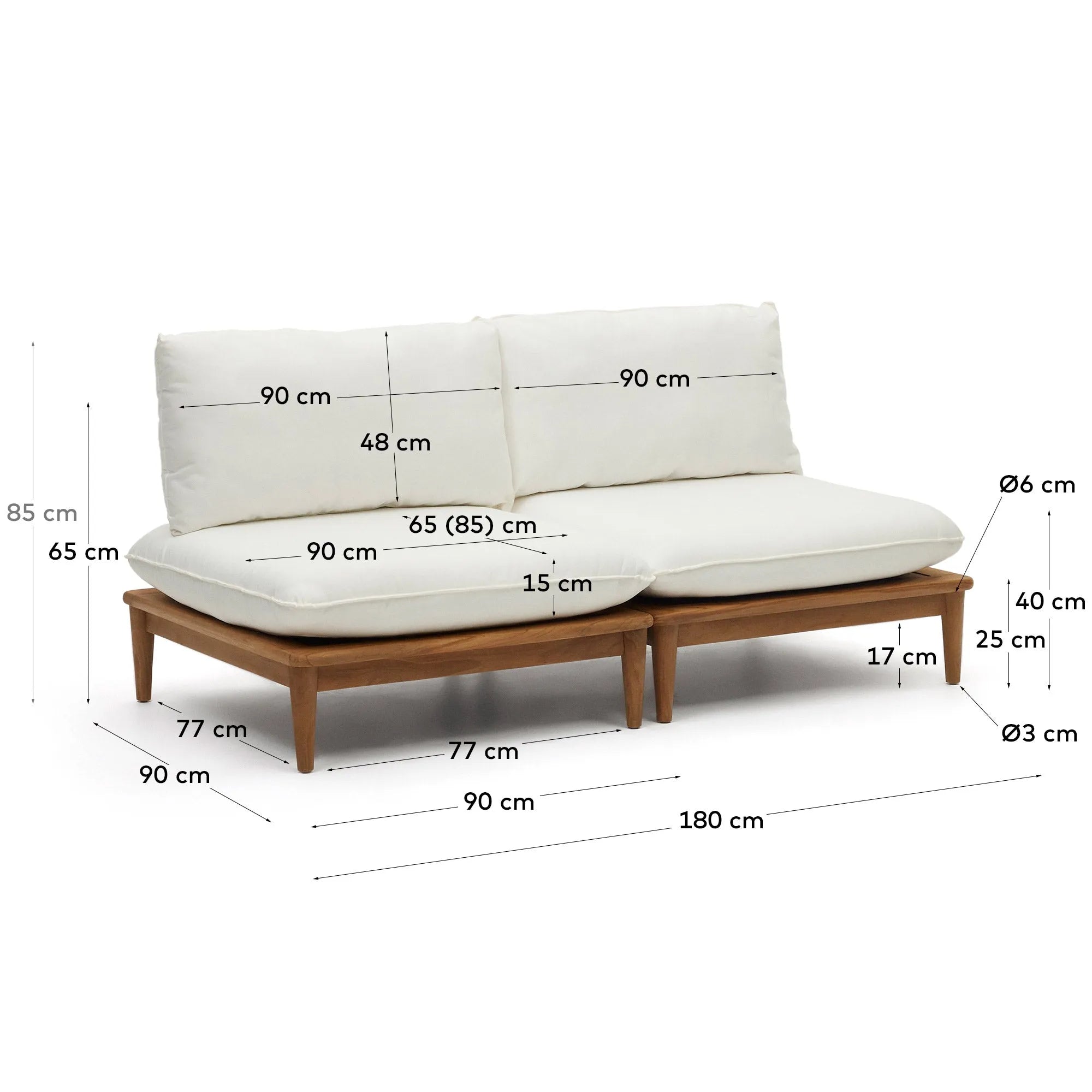 Modulares Set aus 2 Sesseln aus massivem Teakholz, perfekt für elegante Außenbereiche. Robust, hochwertig und flexibel kombinierbar.