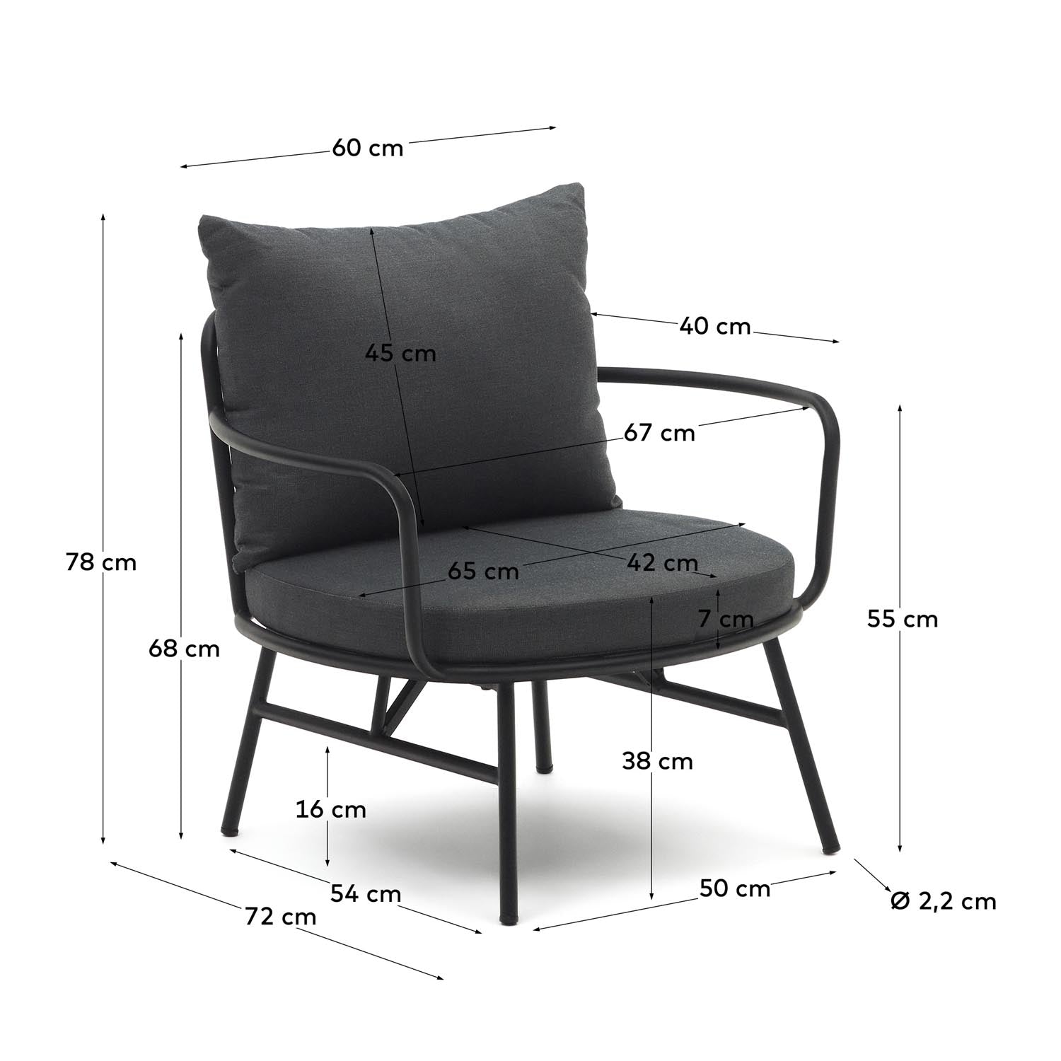 Eleganter Bramant Sessel aus Stahl mit schwarzem Finish, perfekt für moderne und minimalistische Wohnräume.