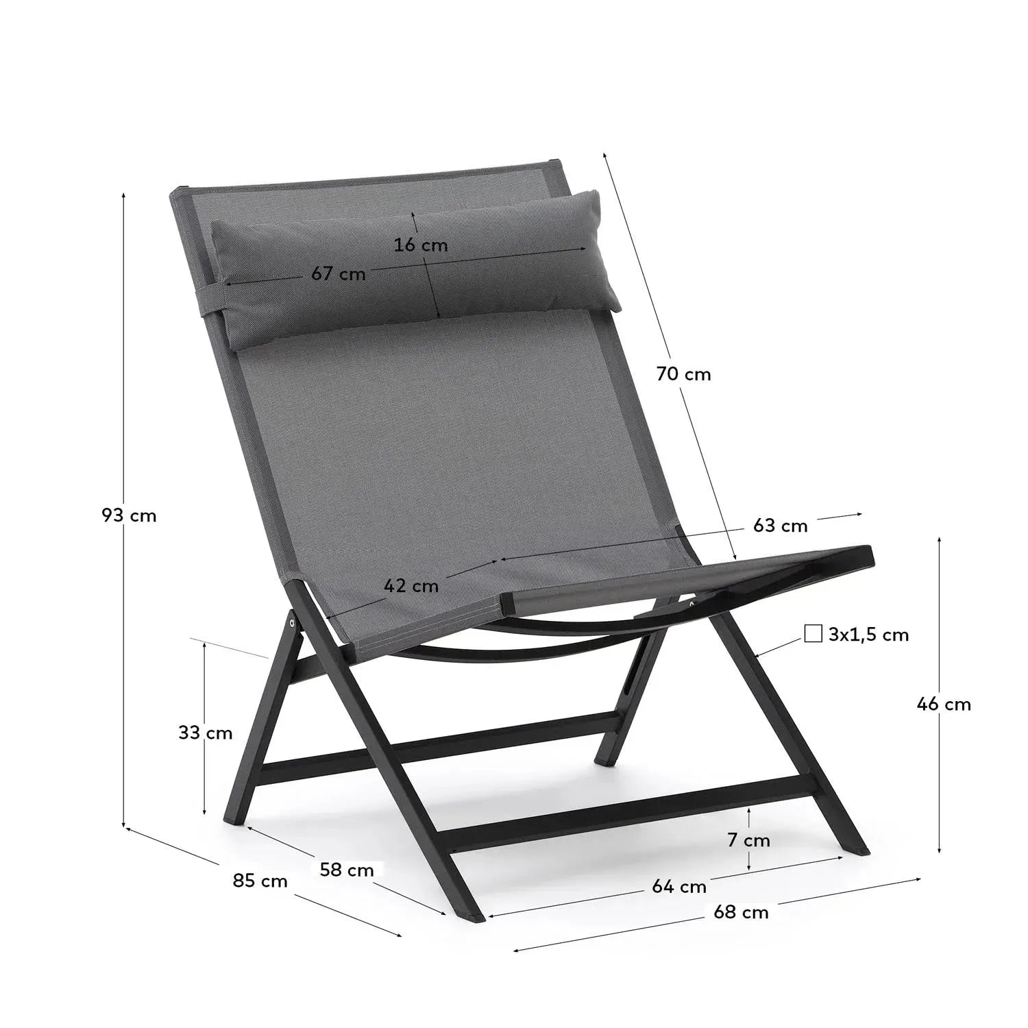 Moderner Canutells Klappstuhl aus Aluminium in Dunkelgrau von Kave Home, ideal für elegante und funktionale Außenbereiche.