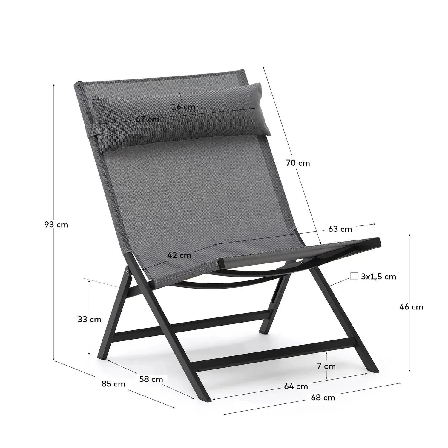 Eleganter Canutells Klappstuhl aus Aluminium in Dunkelgrau von Kave Home, perfekt für stilvolle und praktische Außenbereiche.