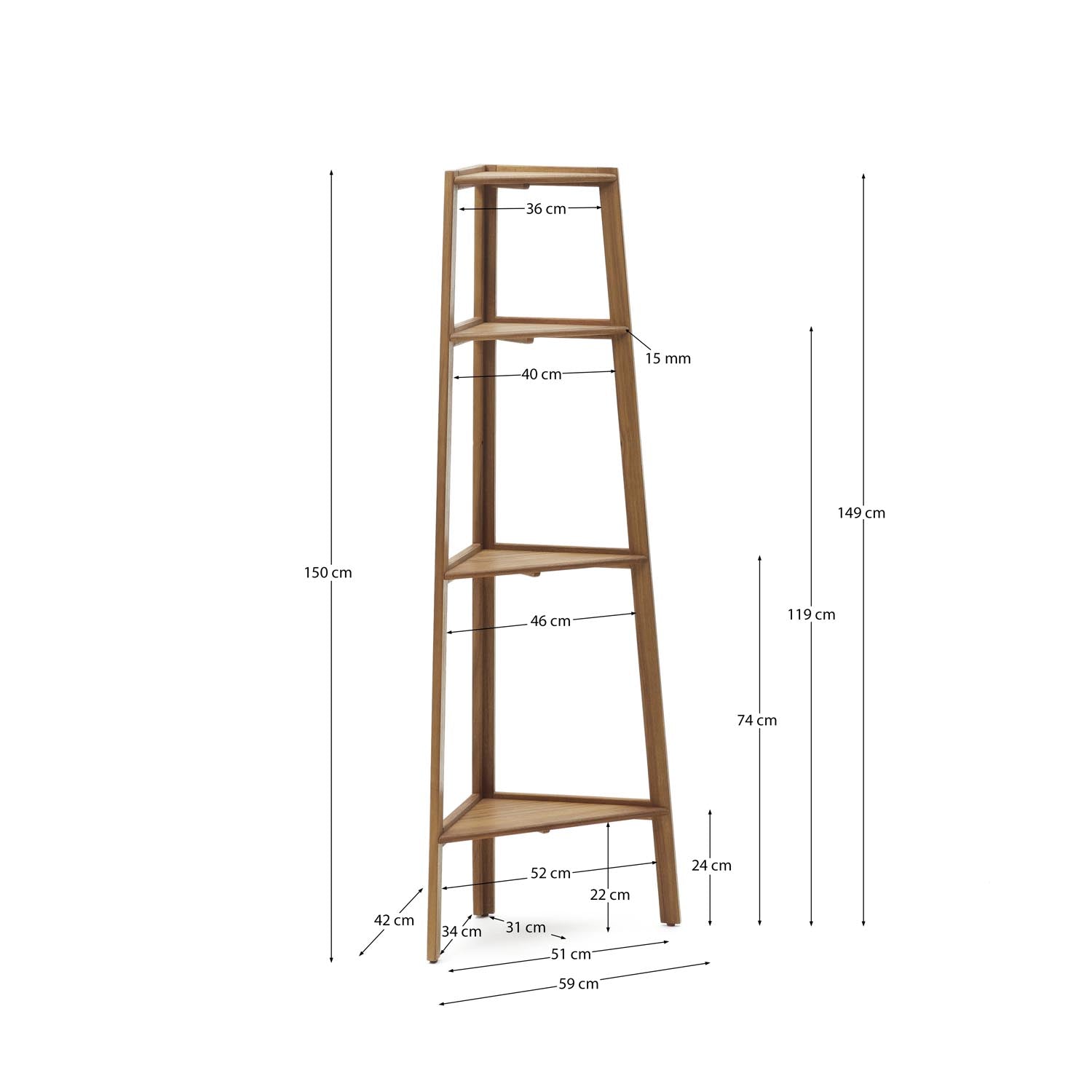 Victora Outdoor Regal aus massivem Akazienholz 42 x 150 cm FSC 100% in Natur präsentiert im Onlineshop von KAQTU Design AG. Outdoor-Regal ist von Kave Home