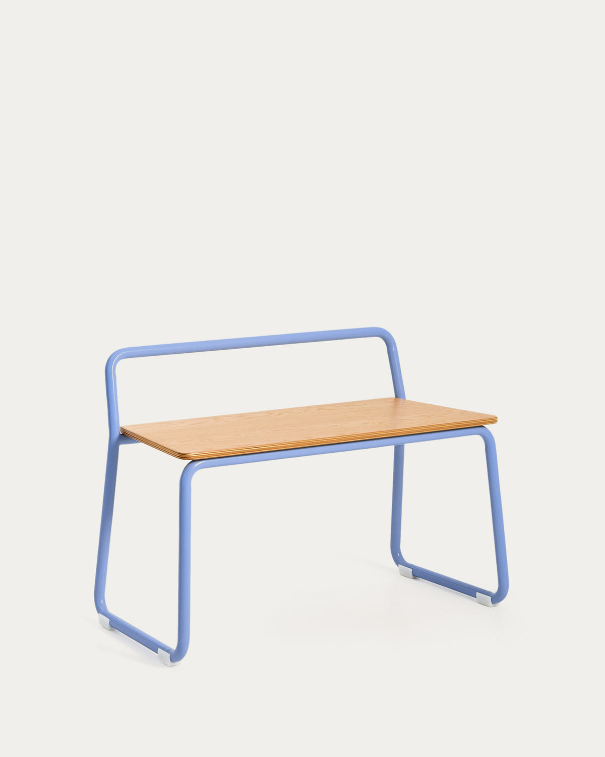 Panca Tinn realizzata con impiallacciatura di frassino e struttura in metallo blu 75 cm