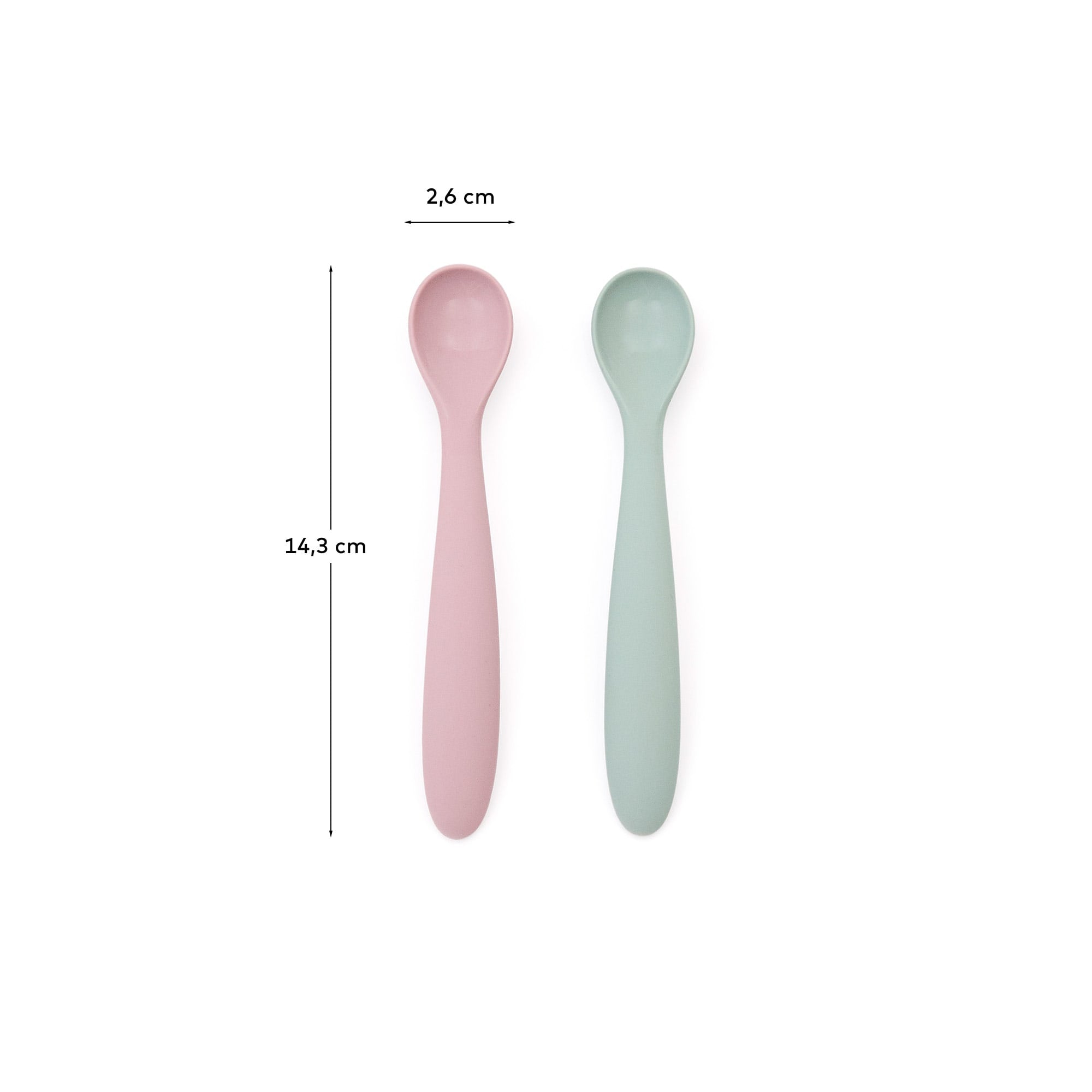 Set Lili aus 2 Löffeln aus Silikon rosa und türkis in Türkis, Rosa präsentiert im Onlineshop von KAQTU Design AG. Geschirr Kids ist von Kave Home