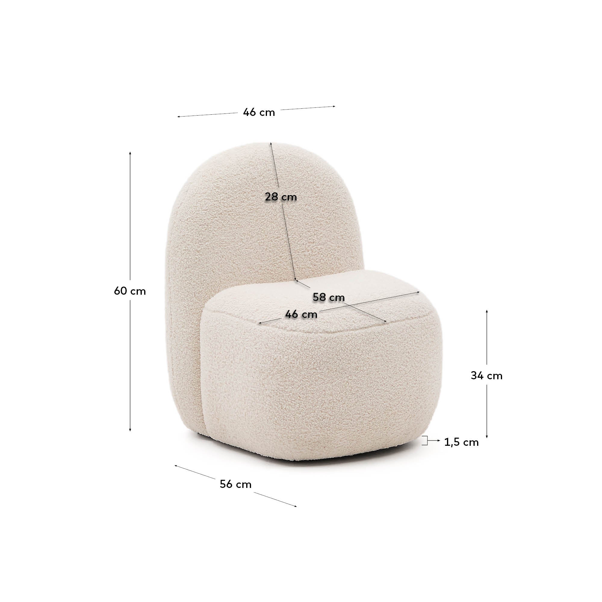Der Kindersessel Bucky von Kave Home vereint Komfort und Nachhaltigkeit. Aus weichem Bouclé und robustem FSC-Holz, perfekt für kleine Abenteurer.