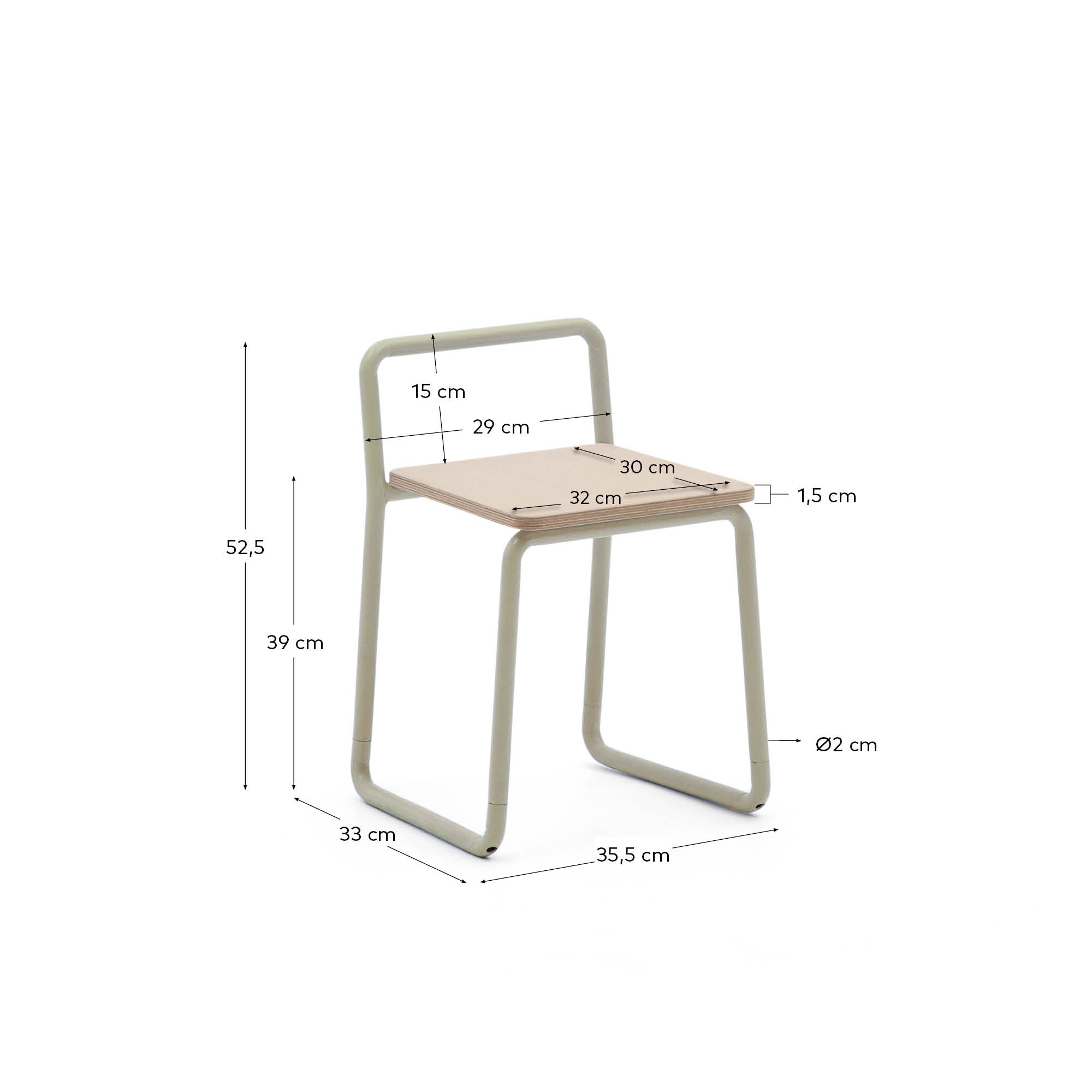 Moderner Stuhl Tinn mit Sitz aus Eschenfurnier und stabilem Metallgestell in Beige, ideal für stilvolle Wohnräume.