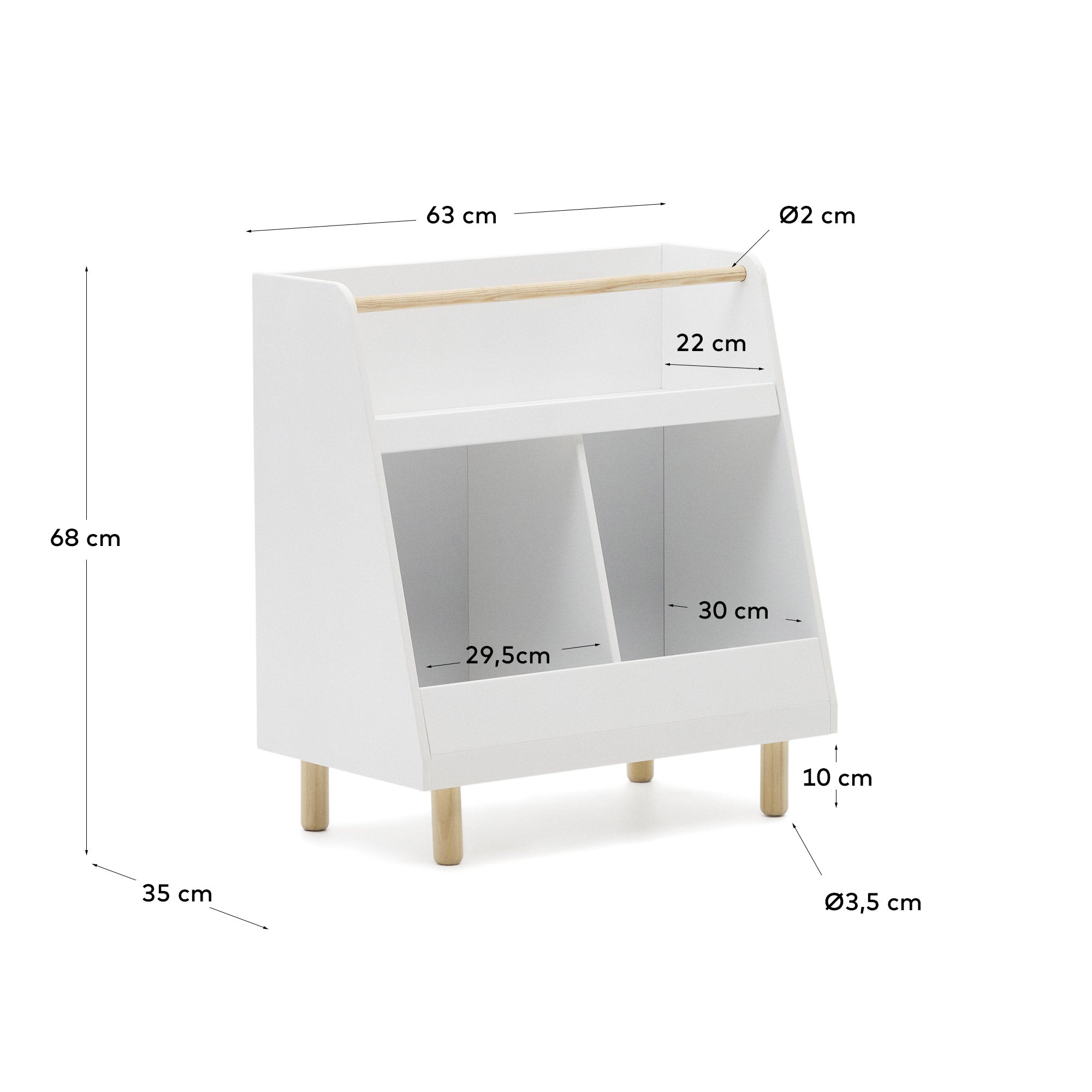 Entdecke das Serwa Bücherregal von Kave Home: Elegantes Design aus weißem MDF und robustem Kiefernholz, perfekt für Ordnung im Kinderzimmer.