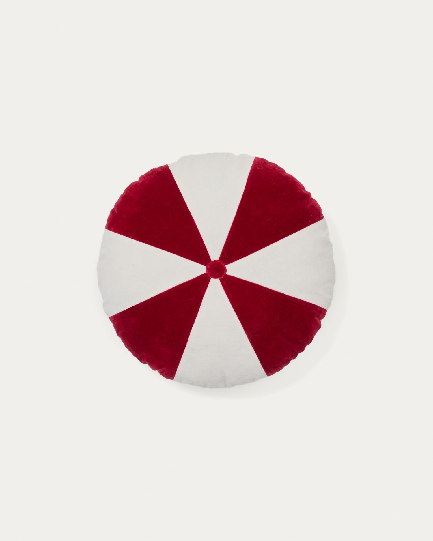 Rundes Kissen Odet, 45 cm, aus 100% Baumwolle in Weiss und Rot. Stilvoll, bequem, langlebig – ideal für Sofa oder Sessel.
