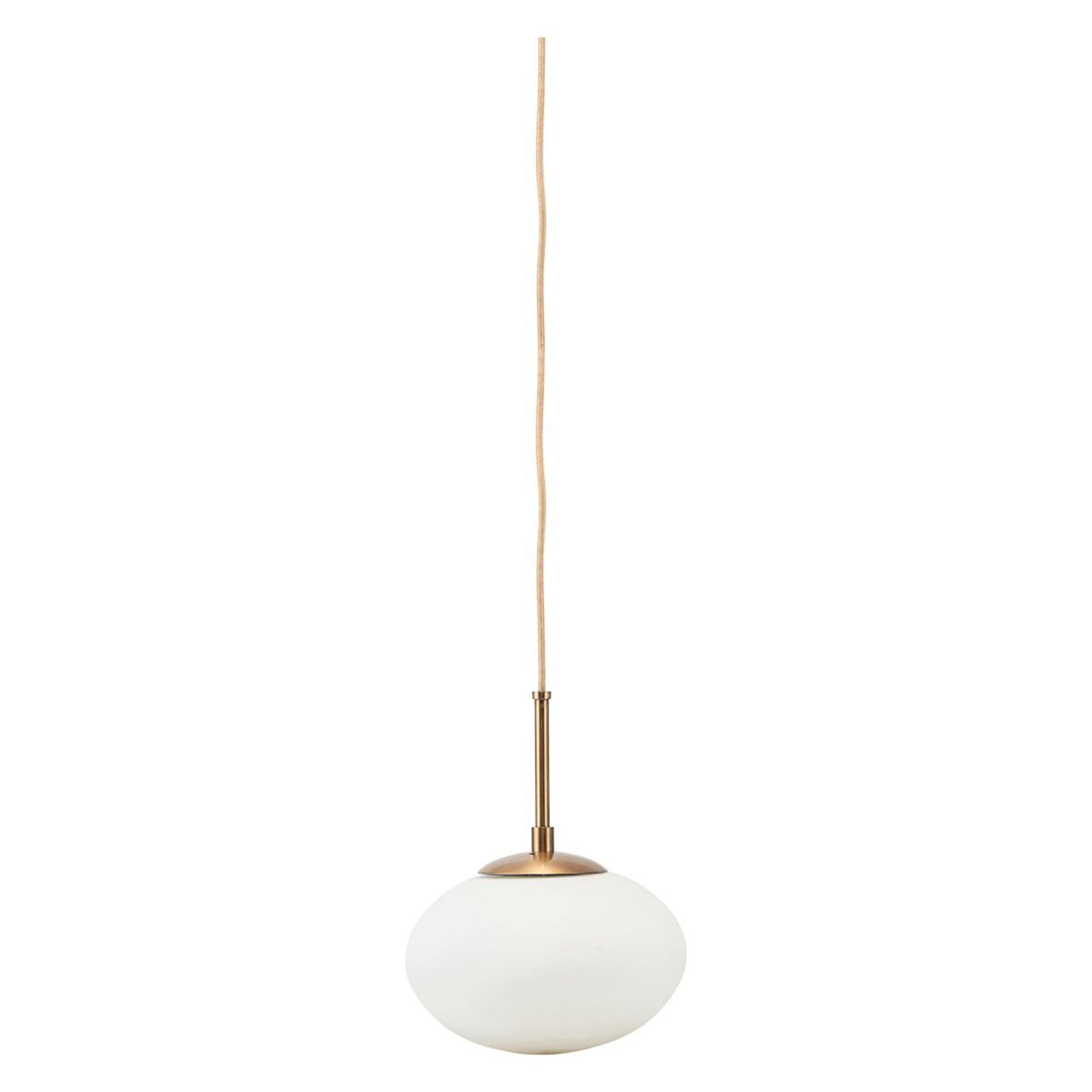 Weisse Glas-Pendelleuchte Opal von House Doctor mit Messing-Details und Kabel