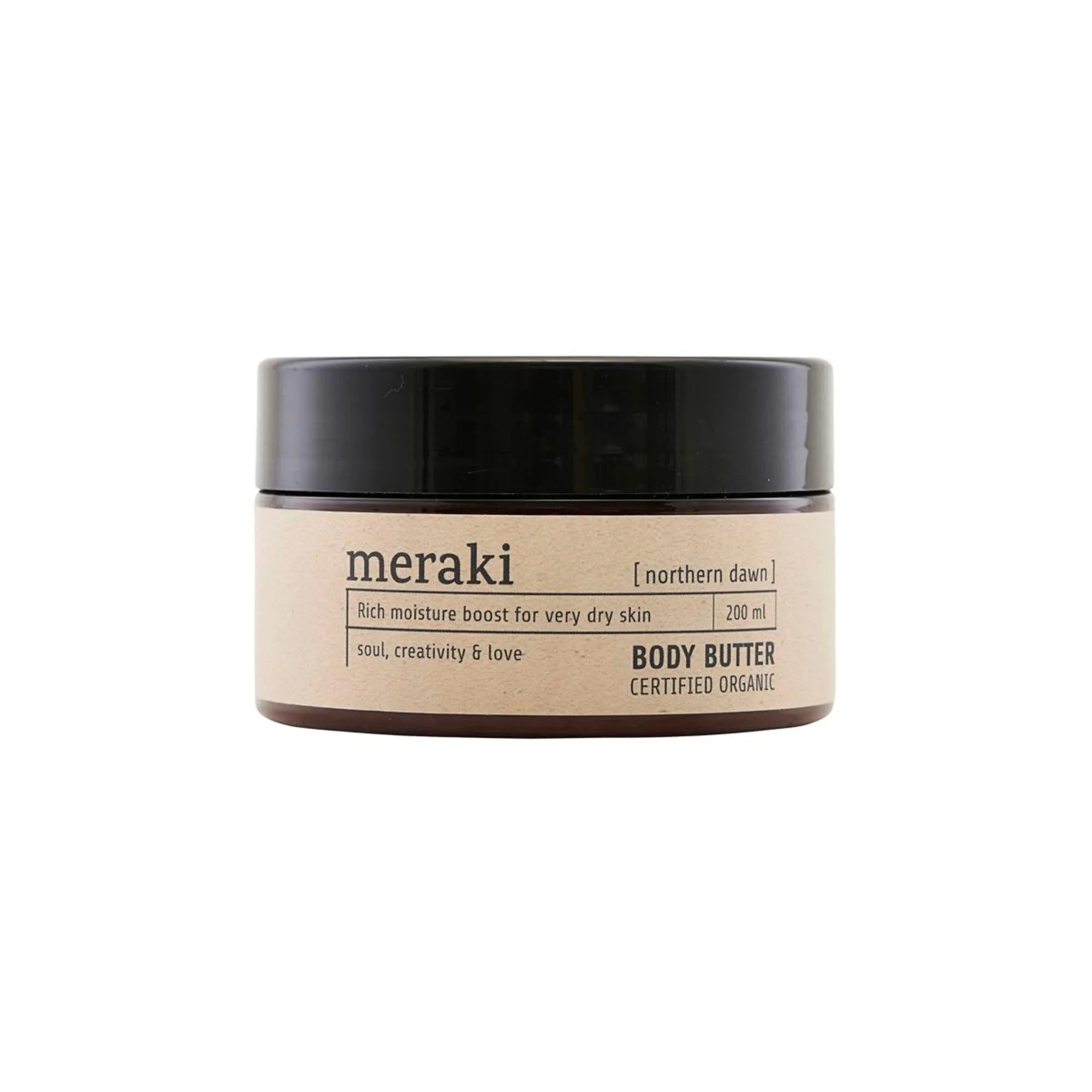 Luxuriöse Body Butter von Meraki: Intensive Pflege für trockene Haut mit Bio-Inhaltsstoffen und frischem Duft. ECOCERT-zertifiziert.