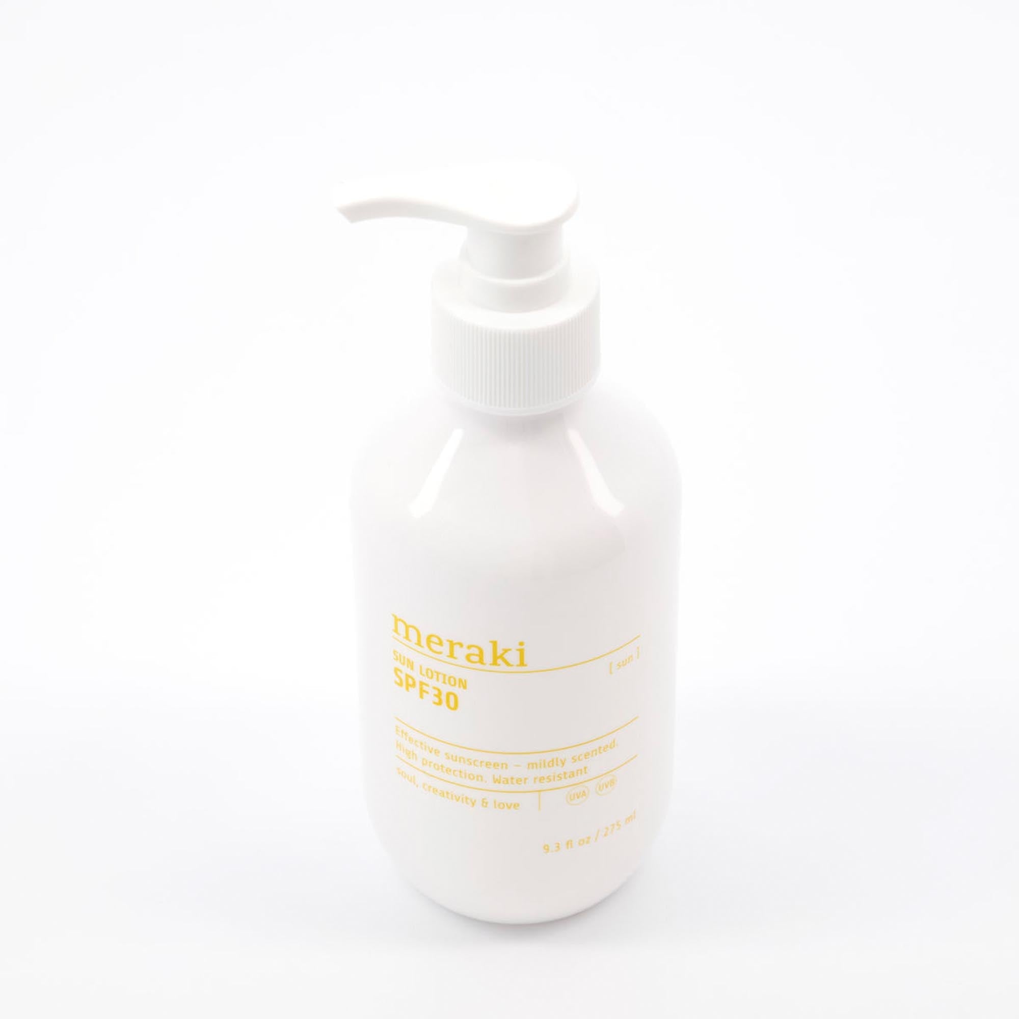 Meraki Sun Lotion: Effektiver SPF 30 Schutz, wasserfest, mit erfrischendem Minz-Moschus-Duft, vegan und pflegend.