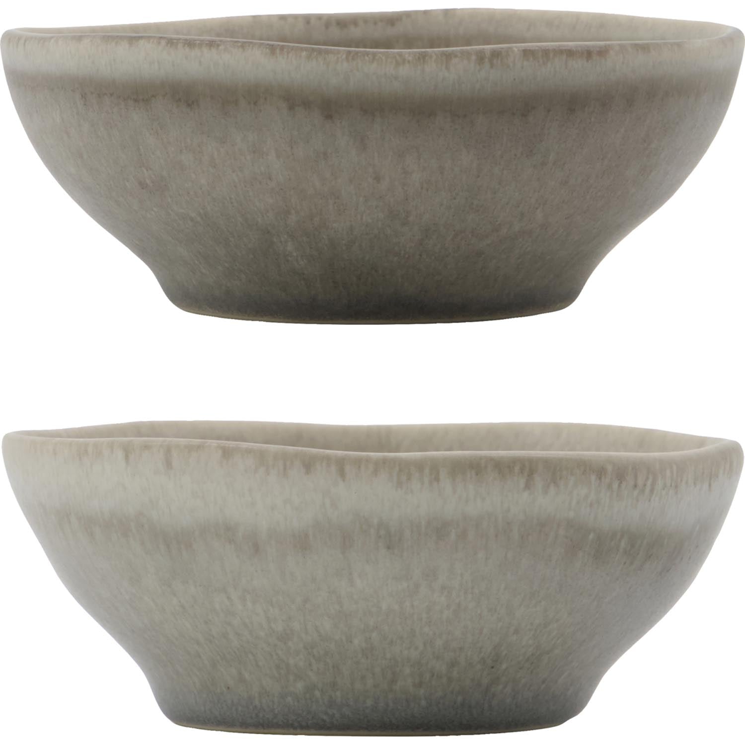 Elegante graue Schalen aus robustem Steinzeug, ideal für Salate und Suppen. Spülmaschinen- und mikrowellengeeignet.