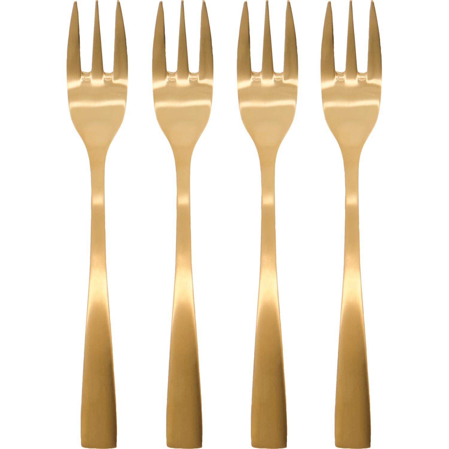 Elegante Kuchengabeln in Gold, aus Edelstahl, für stilvolle Dessertmomente. Set mit 4 Gabeln, langlebig und luxuriös.