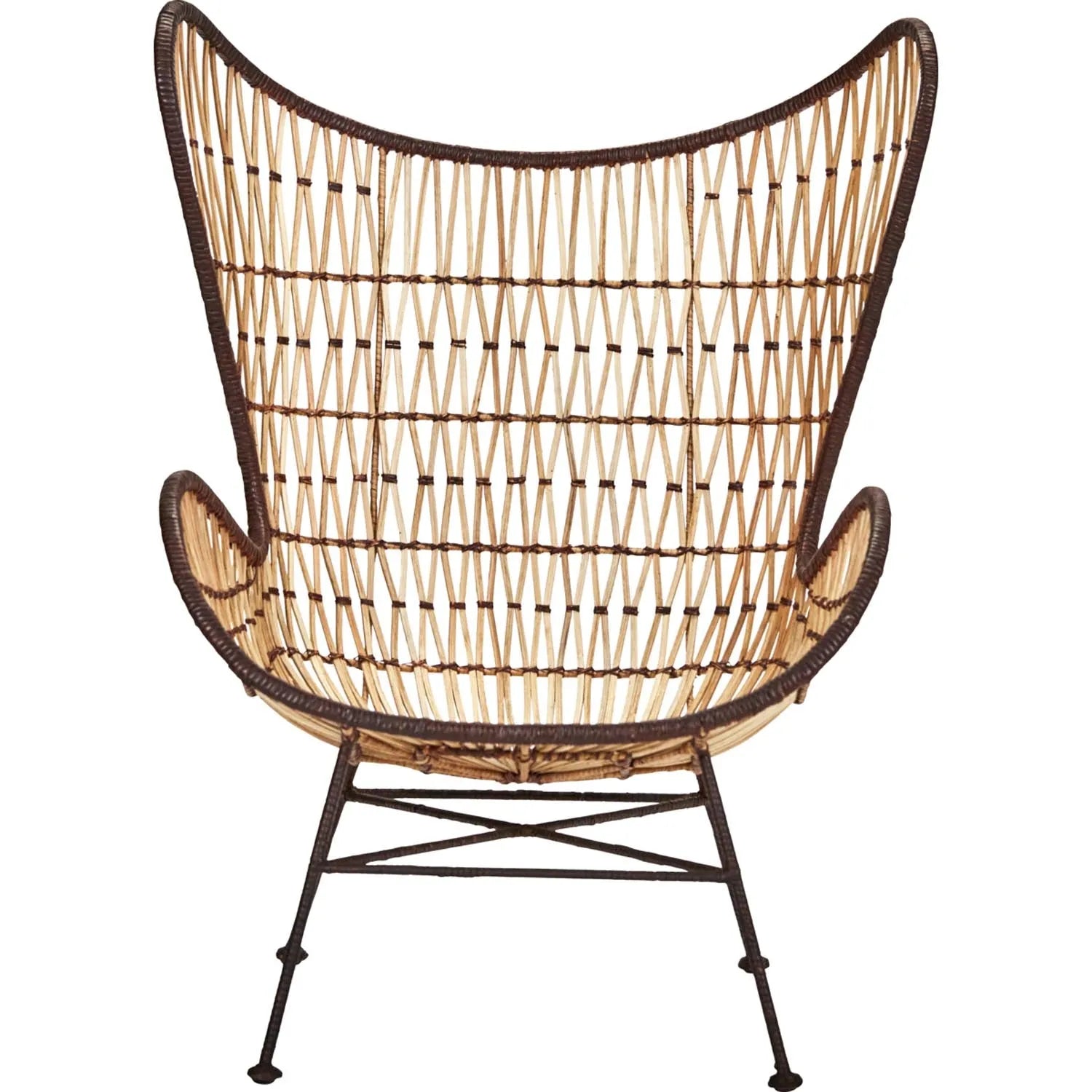 Eleganter Lounge-Sessel aus Rattan und Eisen, vereint Komfort und Stil, ideal für entspannte Stunden in jedem Raum.