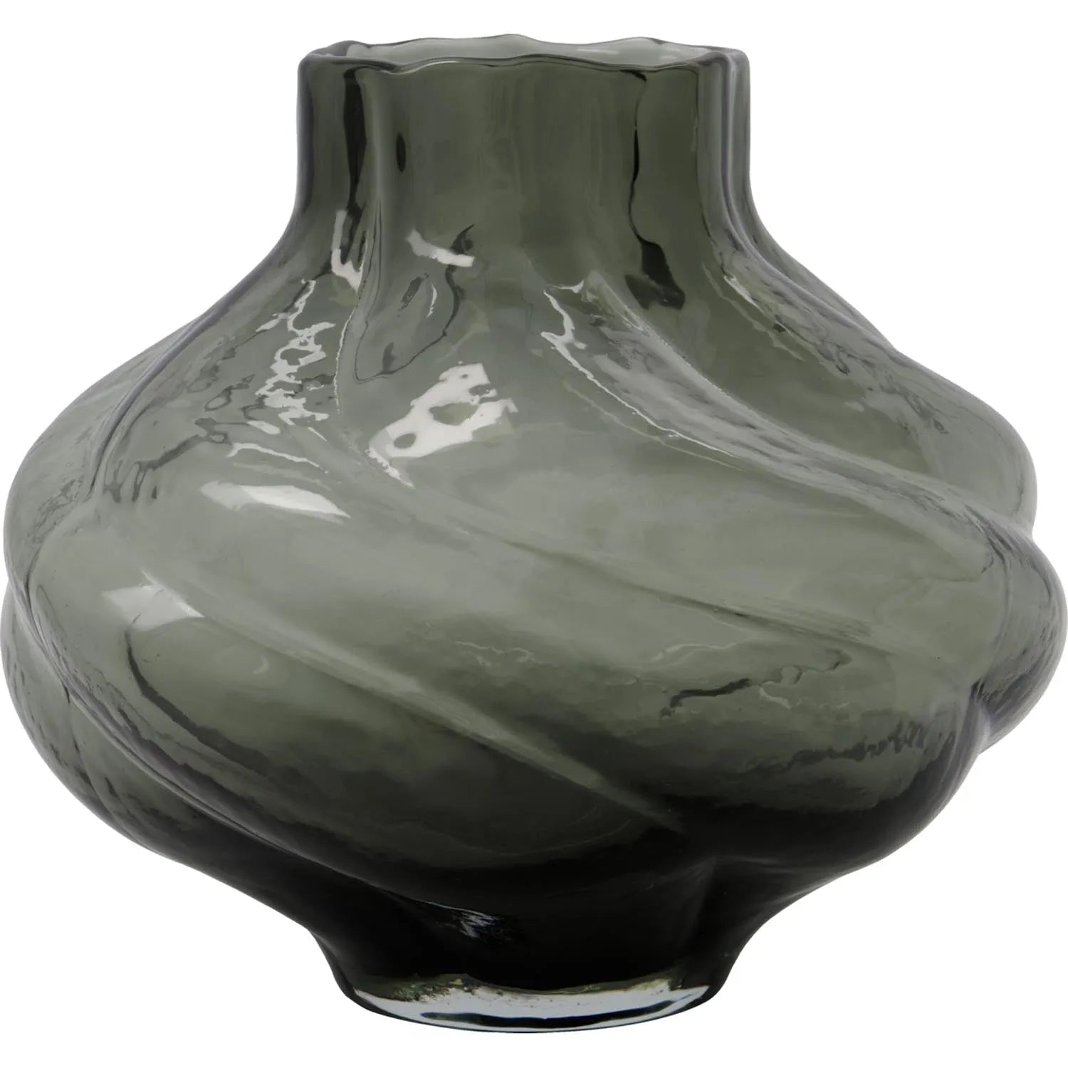 Die HDTurn Vase von House Doctor: Ein rauchgraues, mundgeblasenes Meisterwerk, das Eleganz und zeitloses Design vereint.